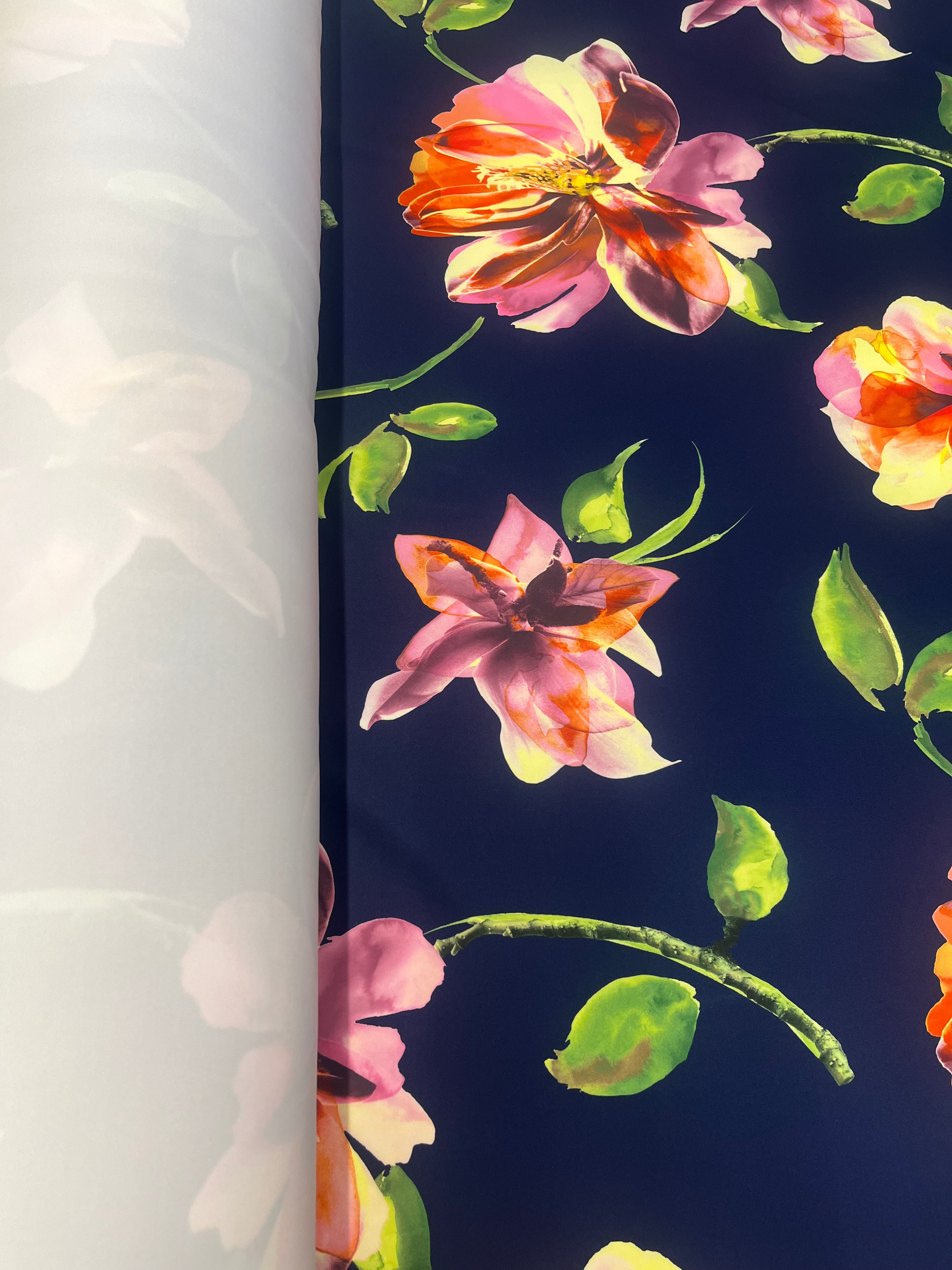Midnight Garden Watercolor Floral Scuba Fabric 143cm