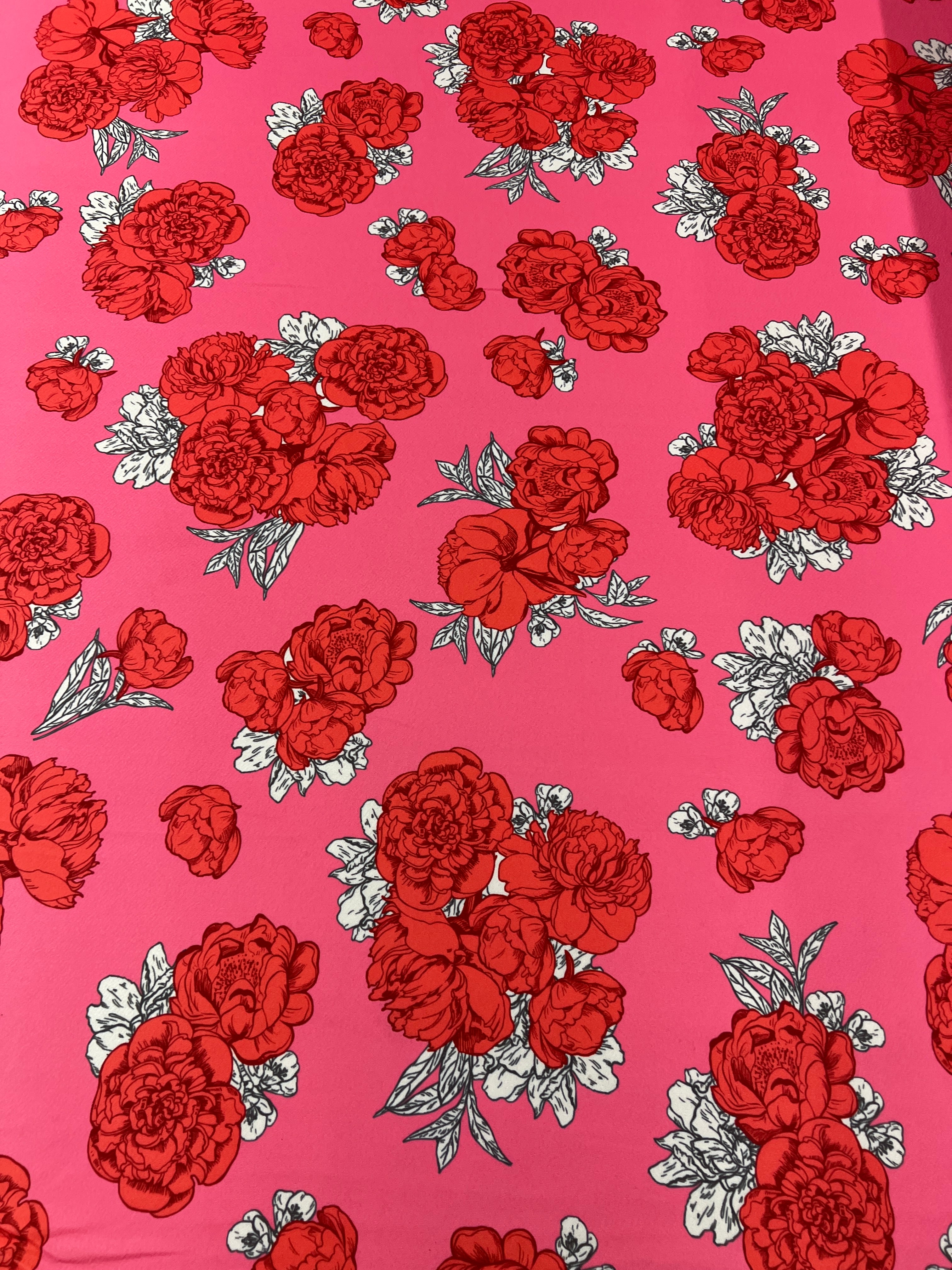 Pink & Red Rose Floral Print Liverpool Fabric