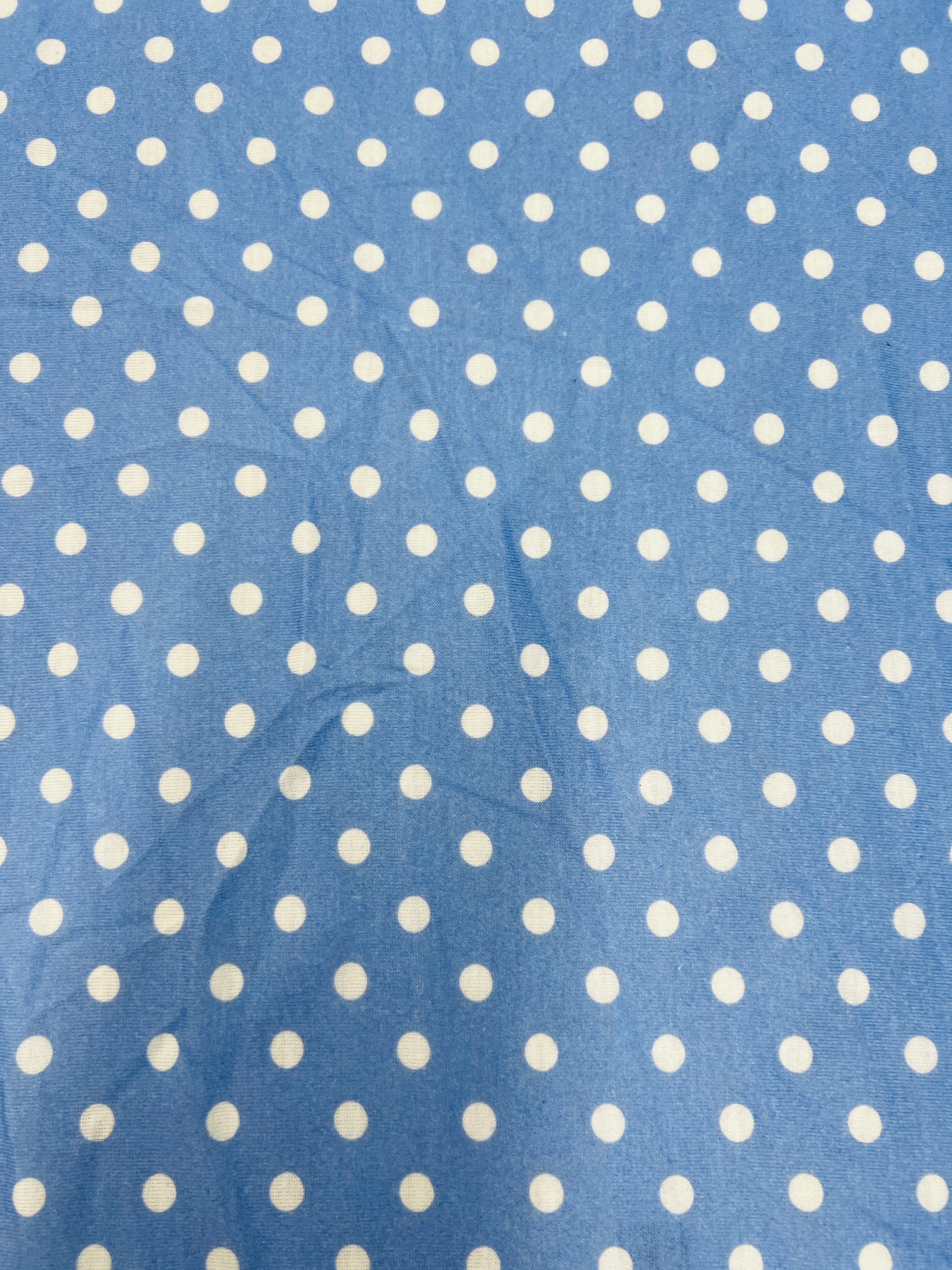 Blue Polka Dot Fabric Spun Polyester Blend Dress Craft Material 148cm Wide