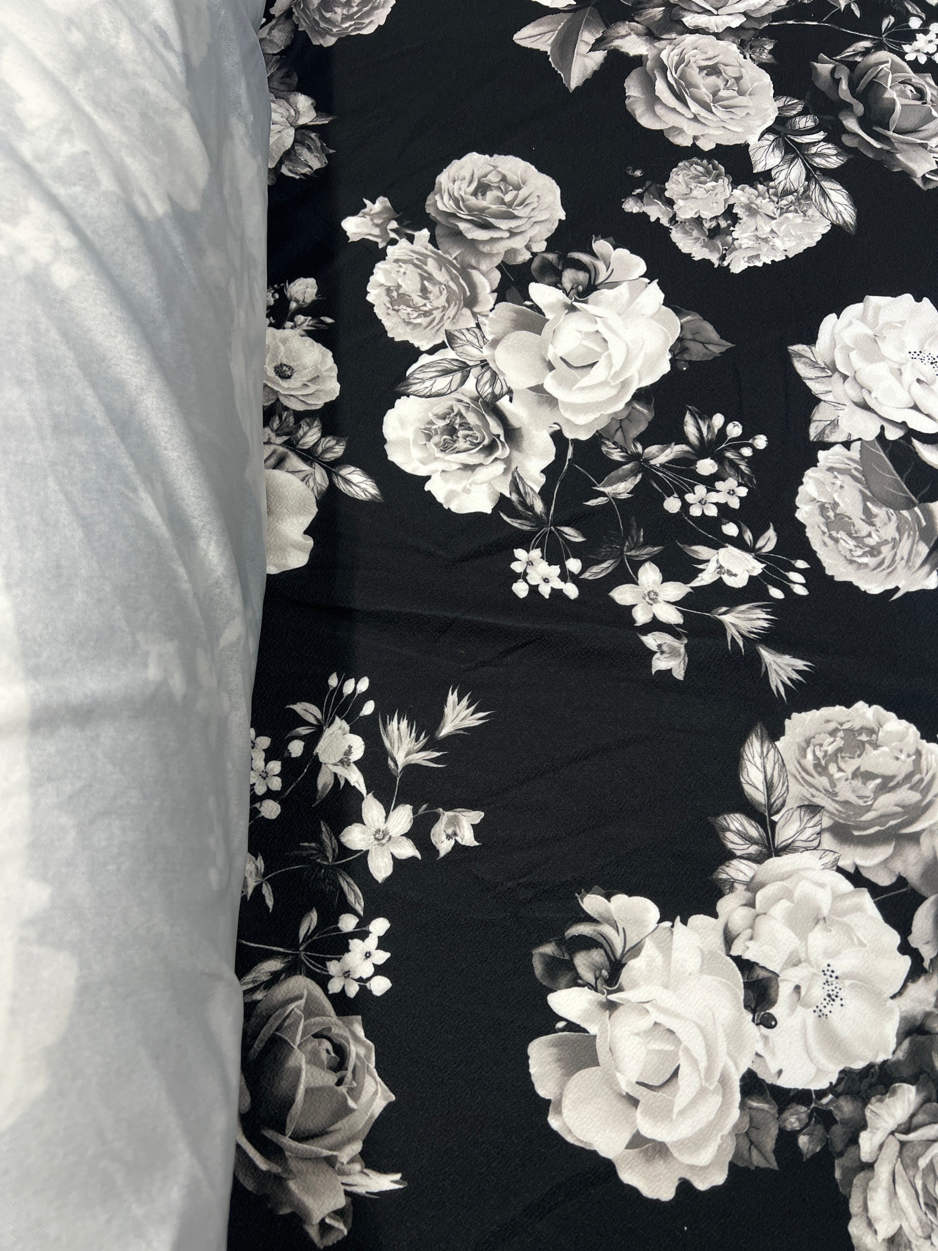 Monochrome Rose Garden Floral Liverpool Fabric