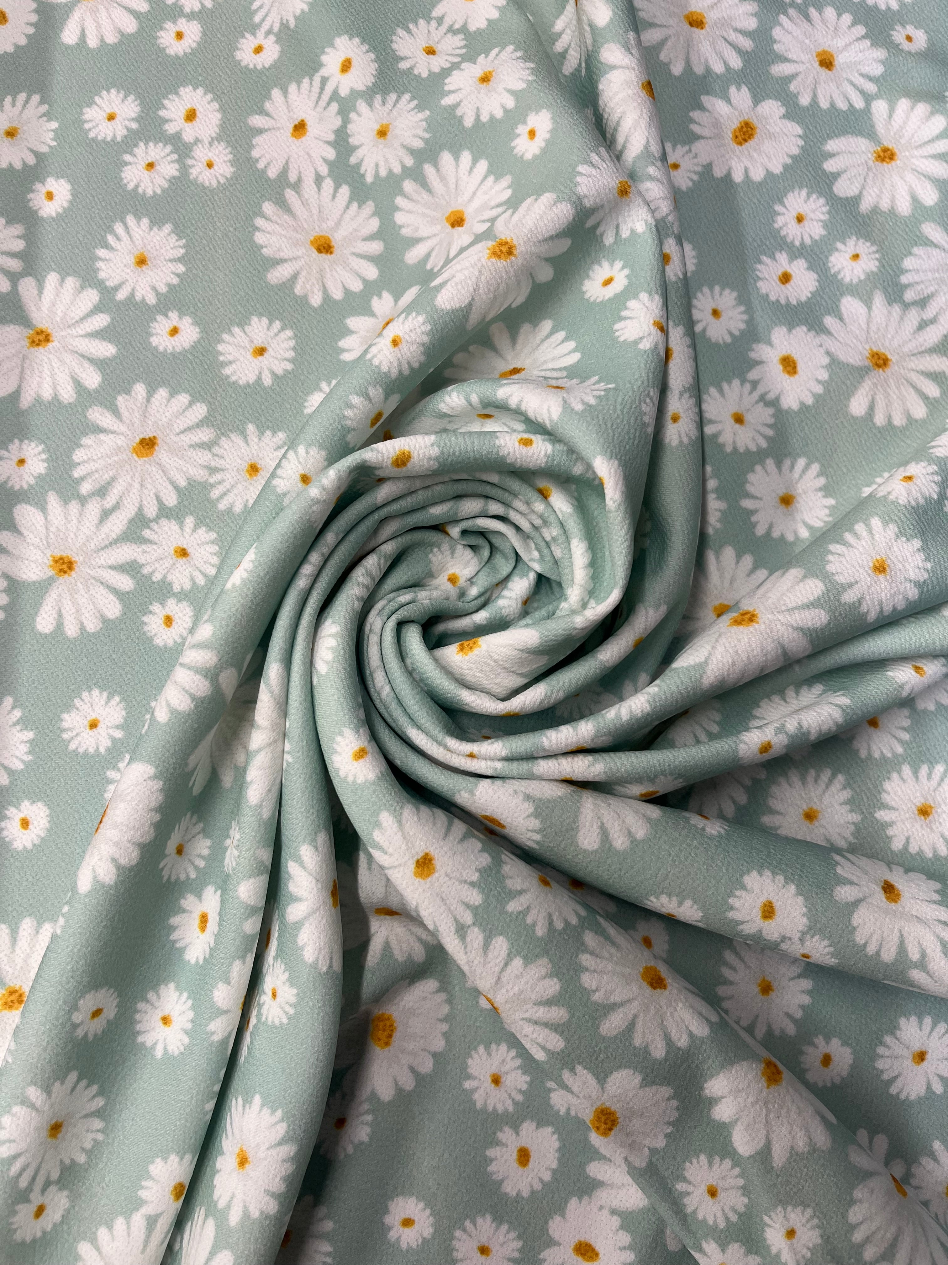 Mint Green Daisy Floral Liverpool Fabric –  Material for Dresses & Apparel ,150cm Wide