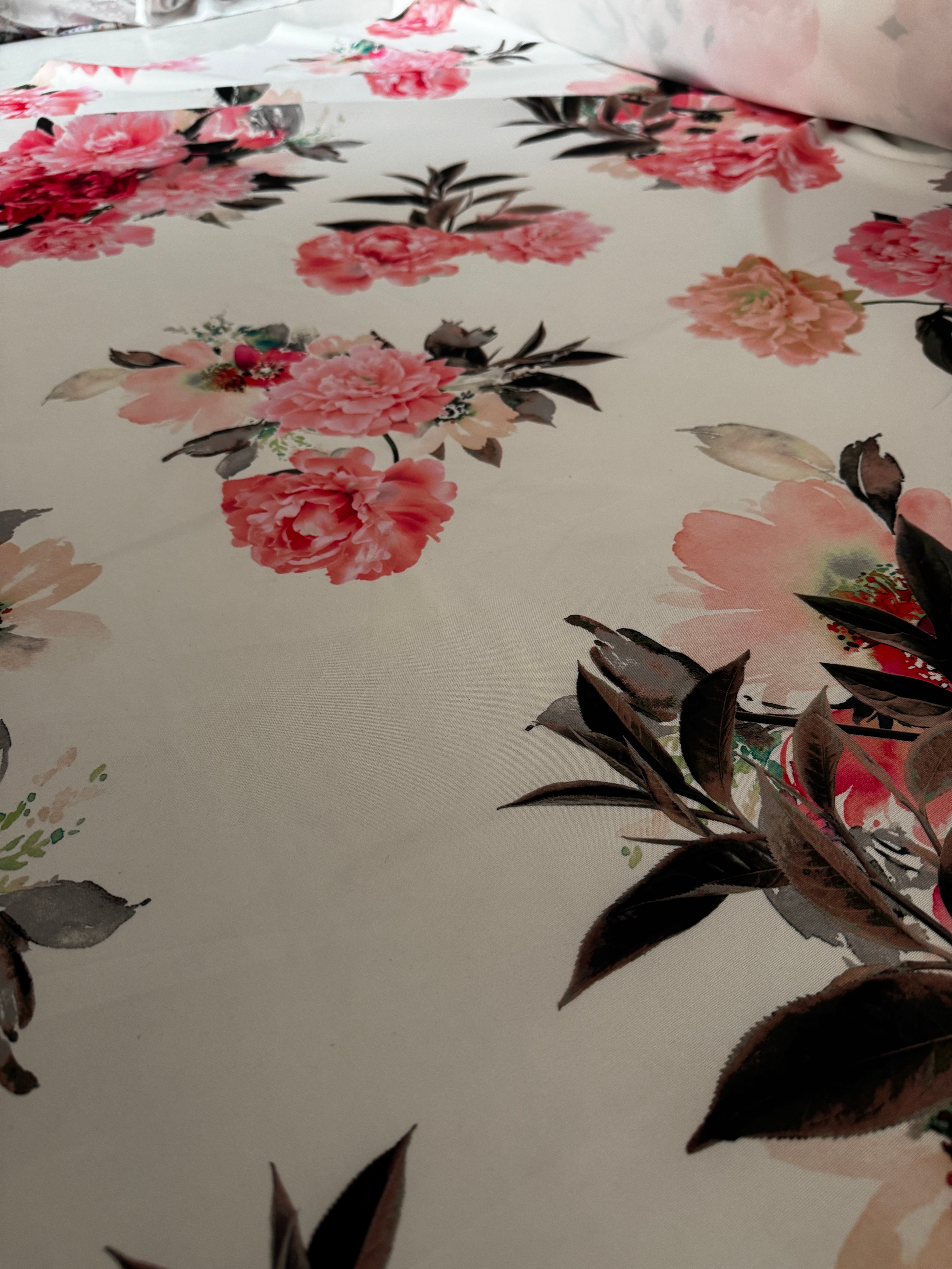 Elegant Blush Peony Floral Scuba Fabric on Soft Cream – 149cm Wide