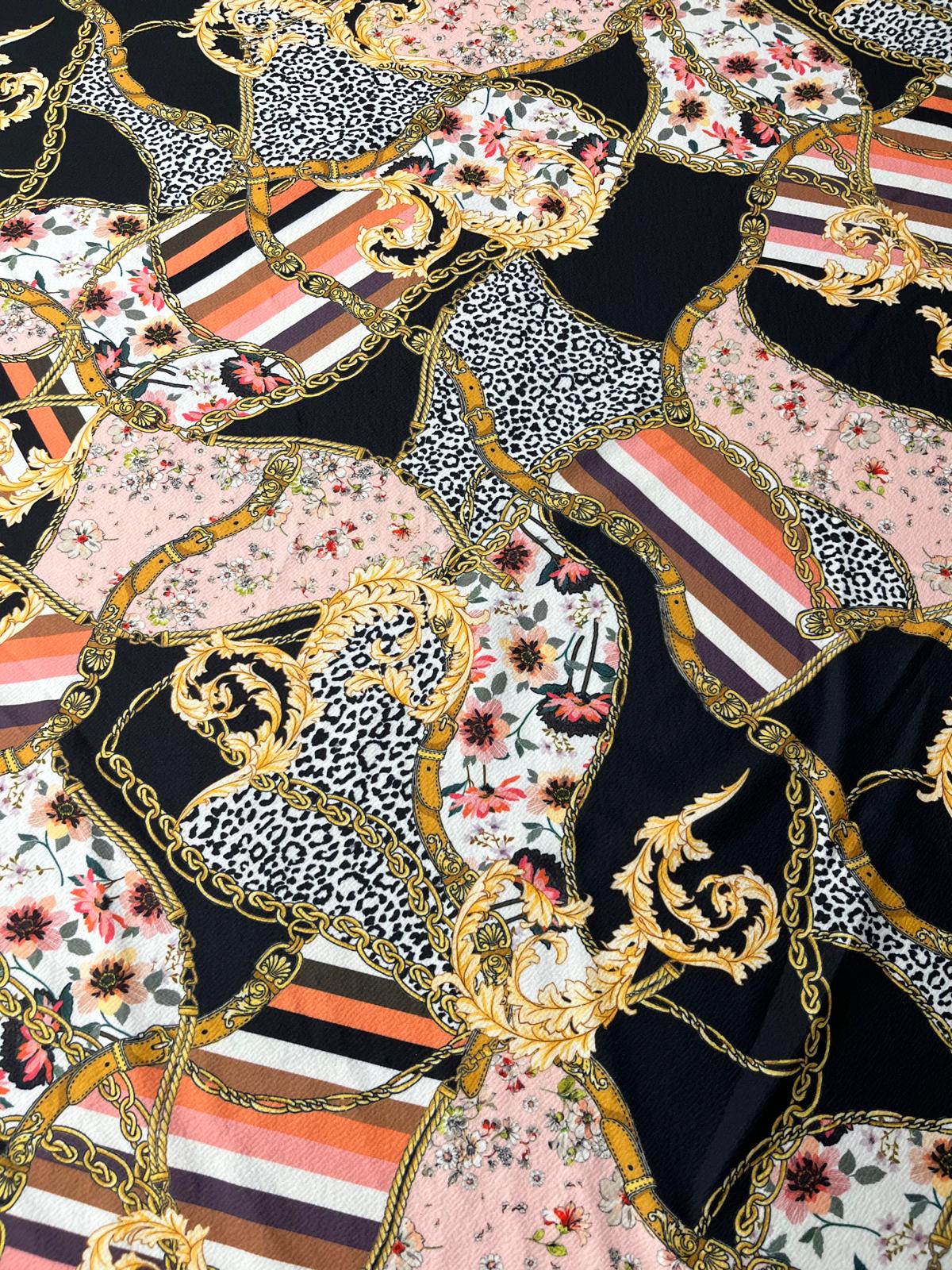 Structured Stretch Fabric for Dresses & Skirts – Floral Baroque Chain Liverpool, 150cm Wide