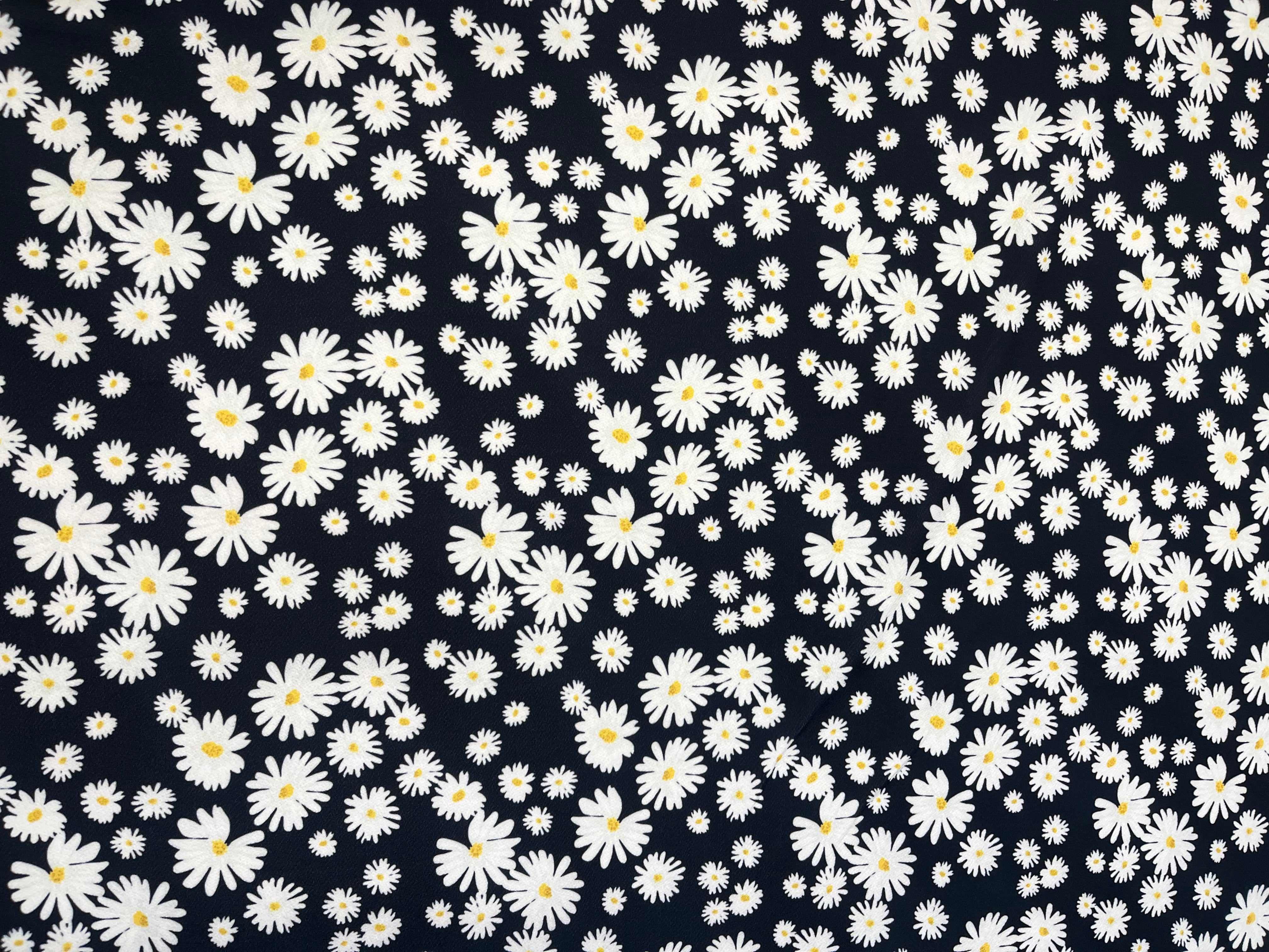 Black Daisy Floral Liverpool Fabric –  Material for Dresses & Apparel ,145cm Wide