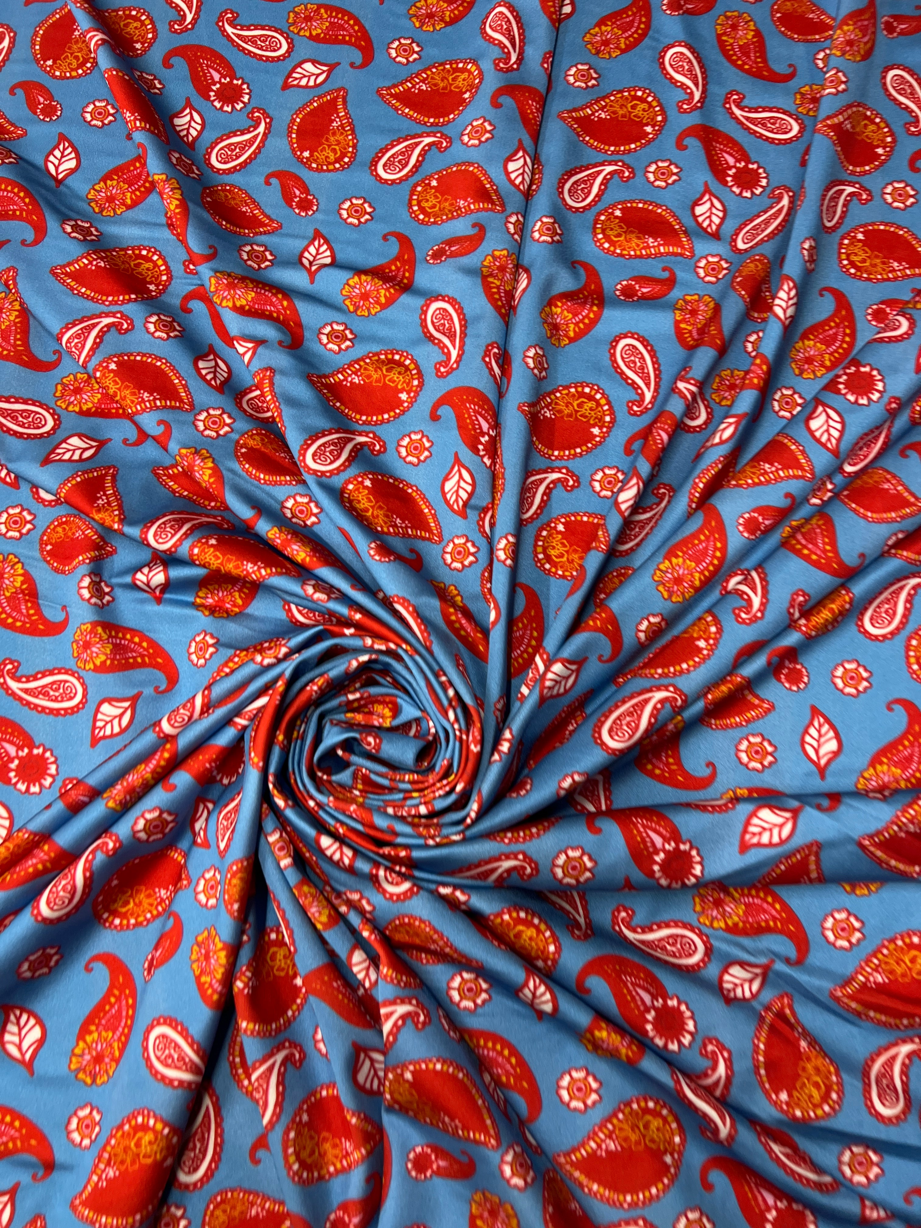 Blue Paisley Disco Fabric Red & White Paisely Stretch Disco Material-150cm Wide