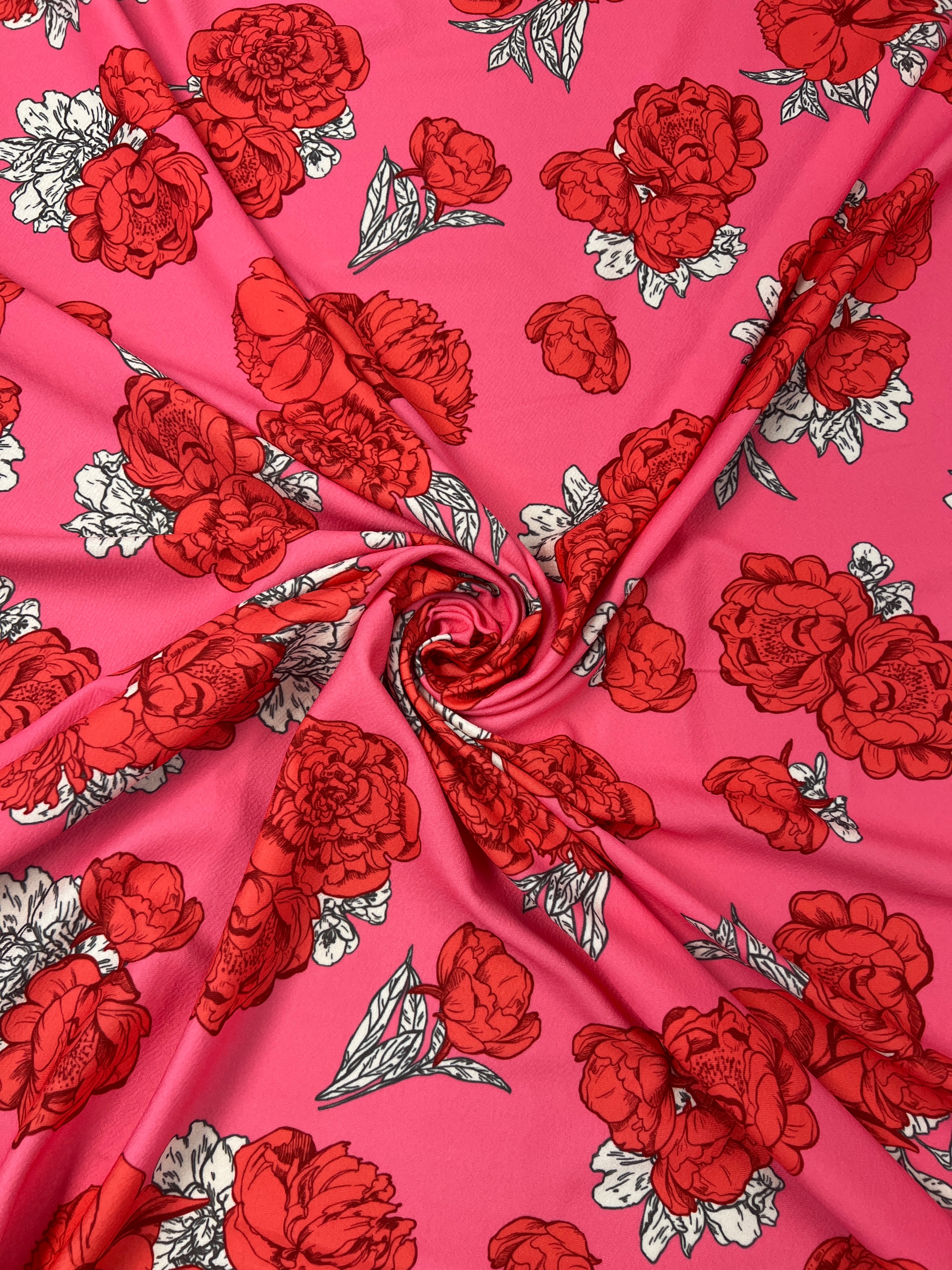 Pink & Red Rose Floral Print Liverpool Fabric