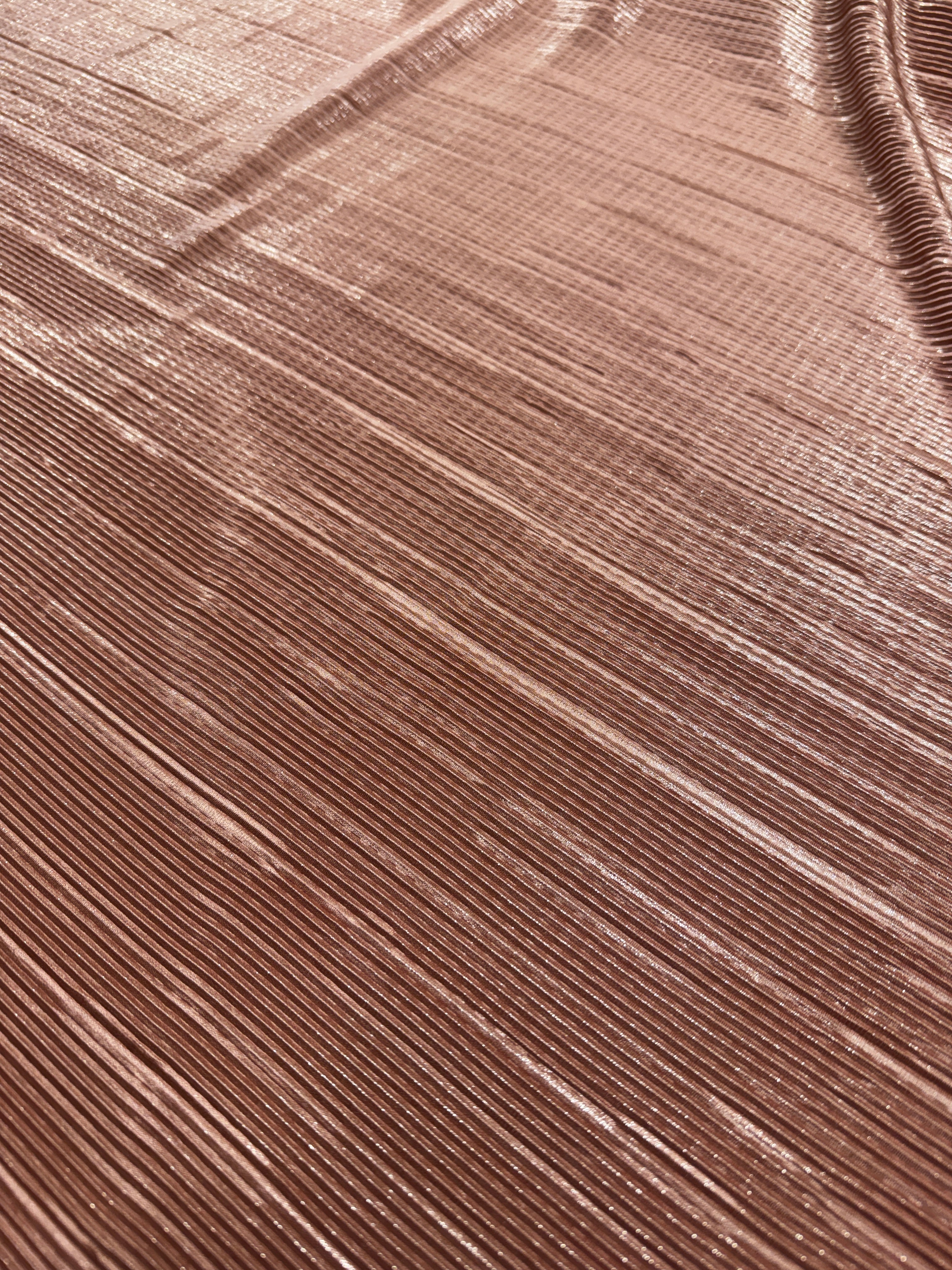 Rose Gold Plissé Fabric – Lightweight Metallic Pleated Stretch Fabric, 148cm Wide