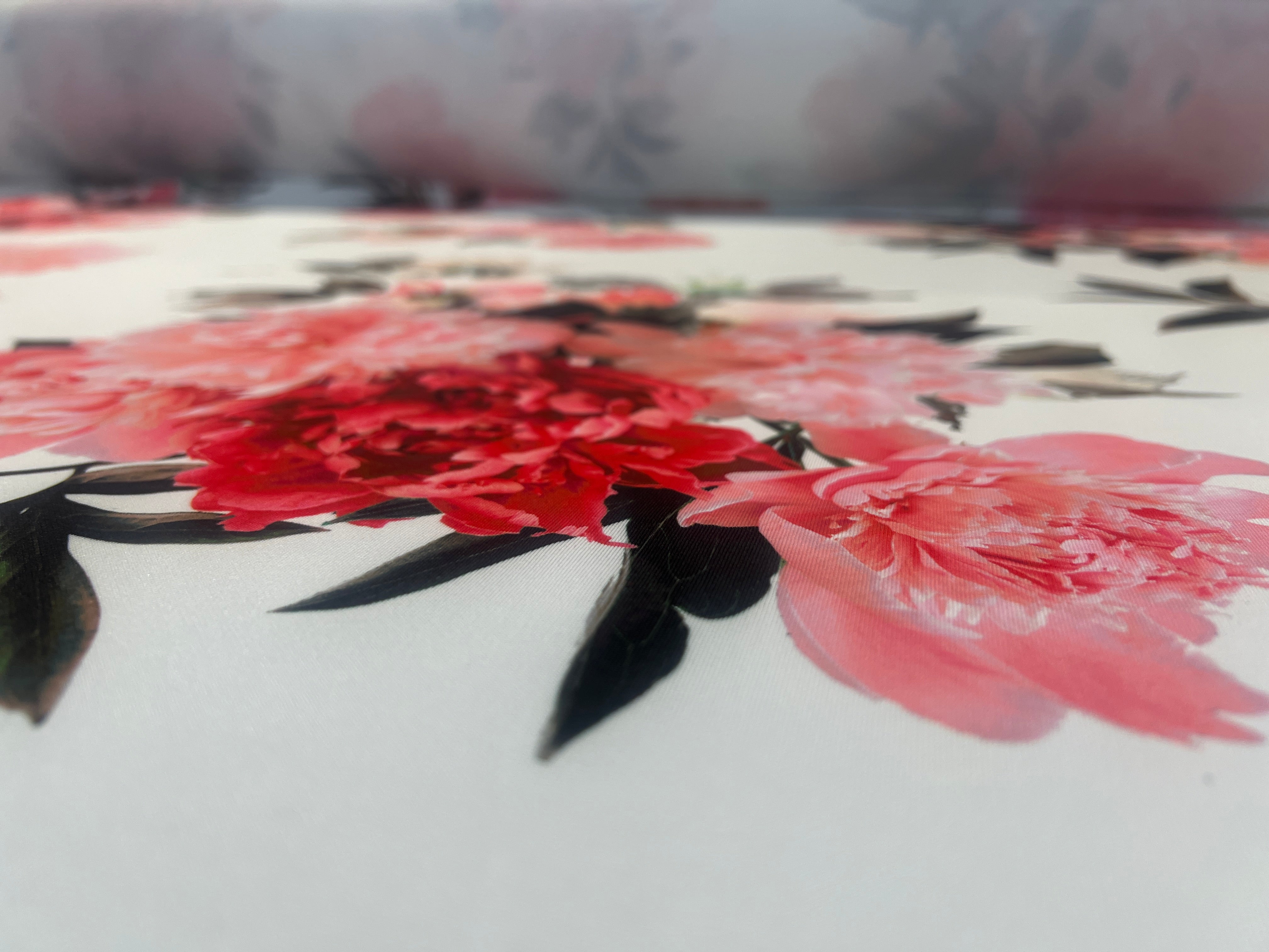 Ivory & Pink Floral Scuba Fabric – Peony Flower Print Stretch Scuba, 150cm Wide Dress Fabric