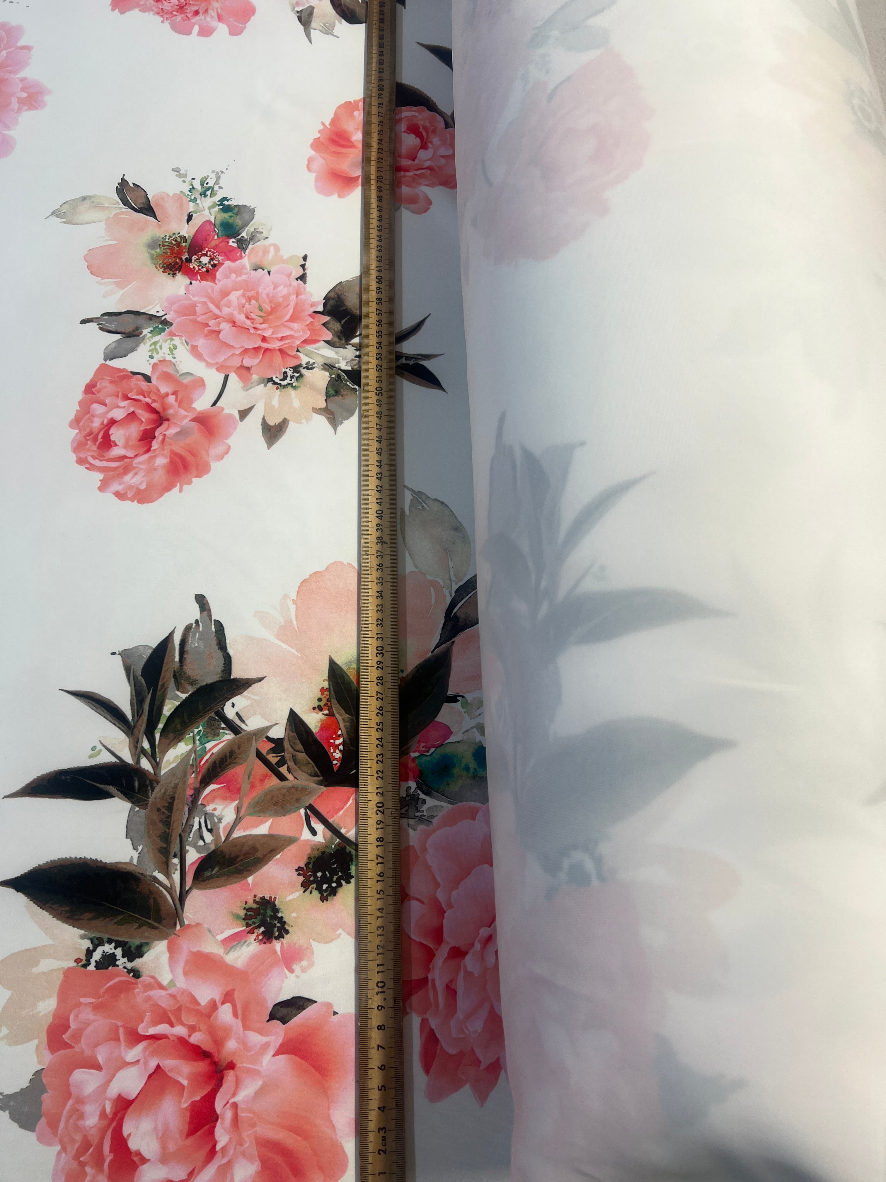 Ivory & Pink Floral Scuba Fabric – Peony Flower Print Stretch Scuba, 150cm Wide Dress Fabric