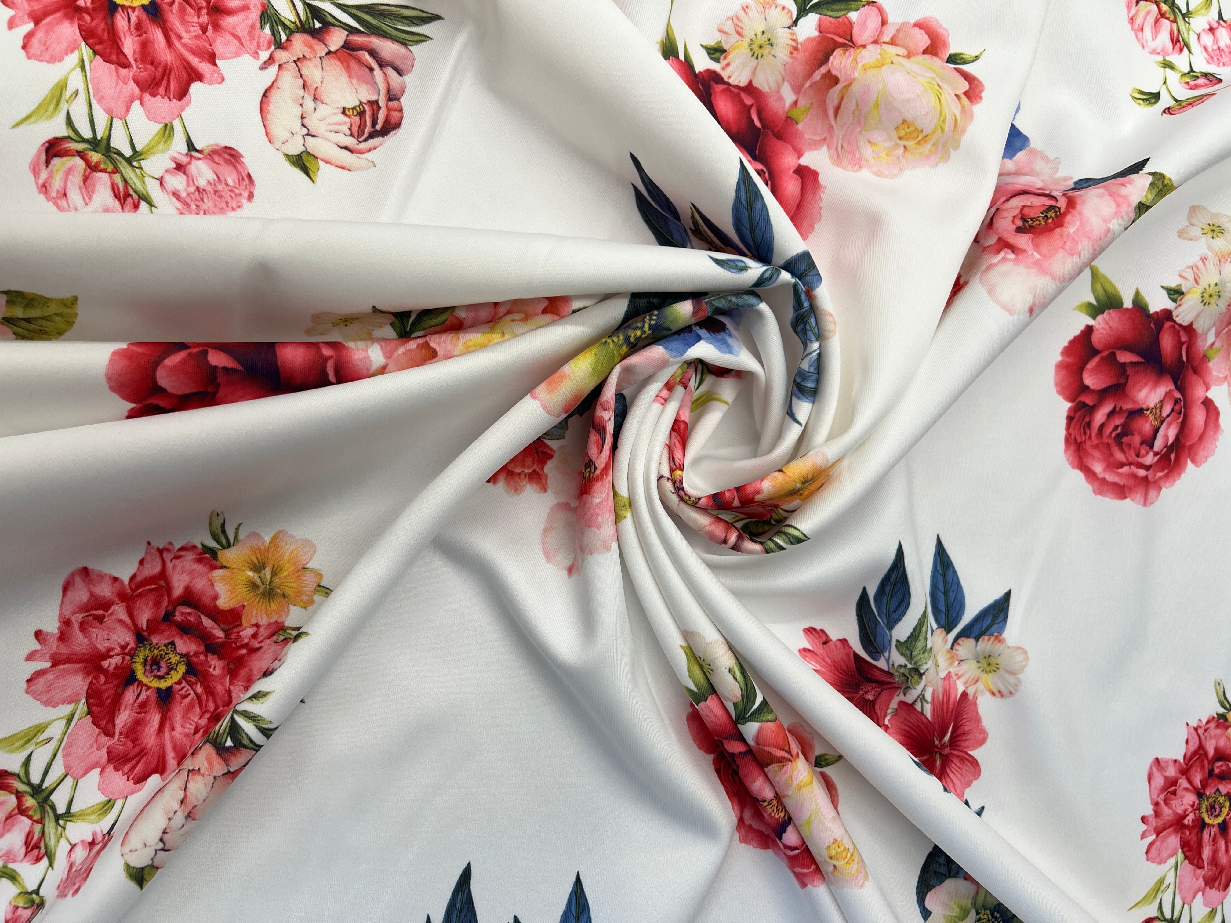 Blush White Garden Floral Scuba Fabric