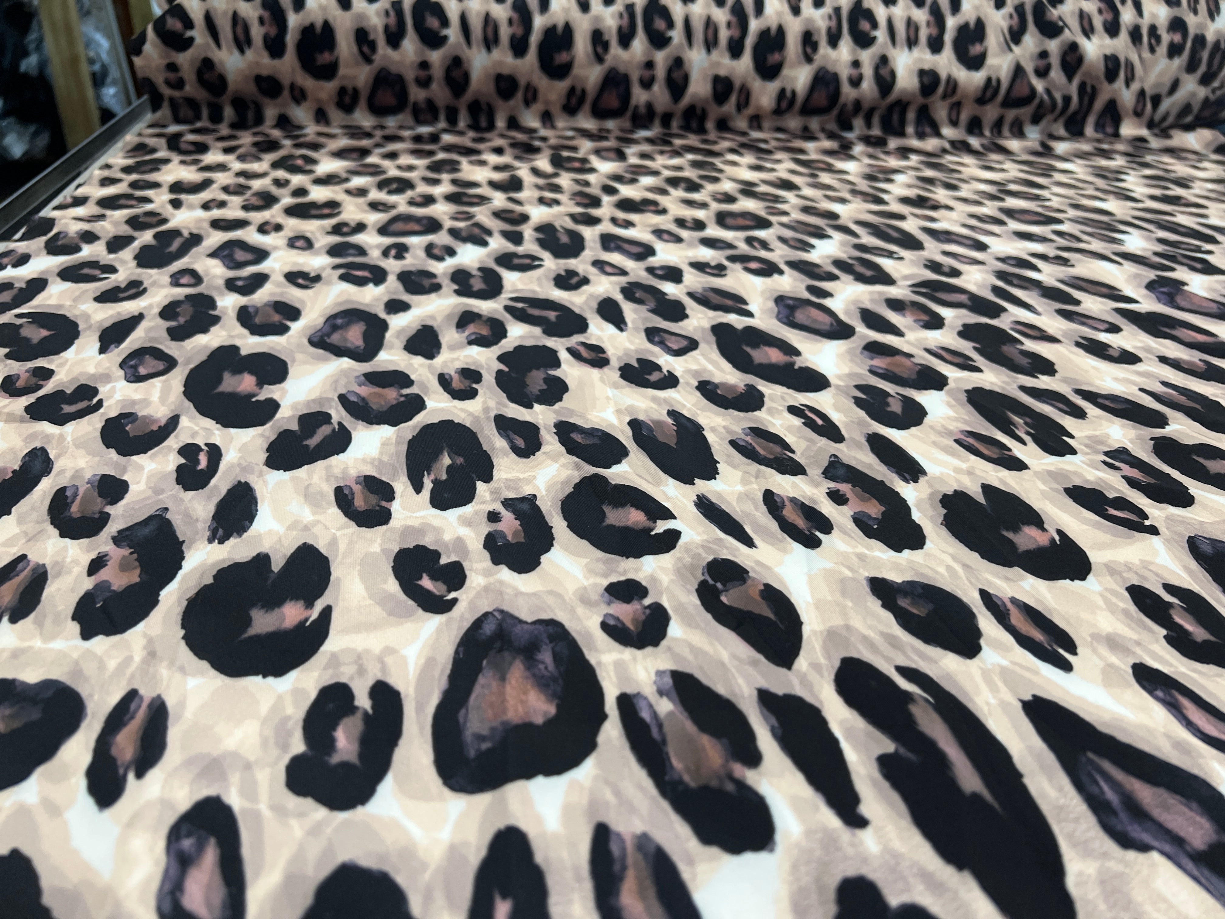 Beige Leopard Print Scuba Dressmaking Fabric