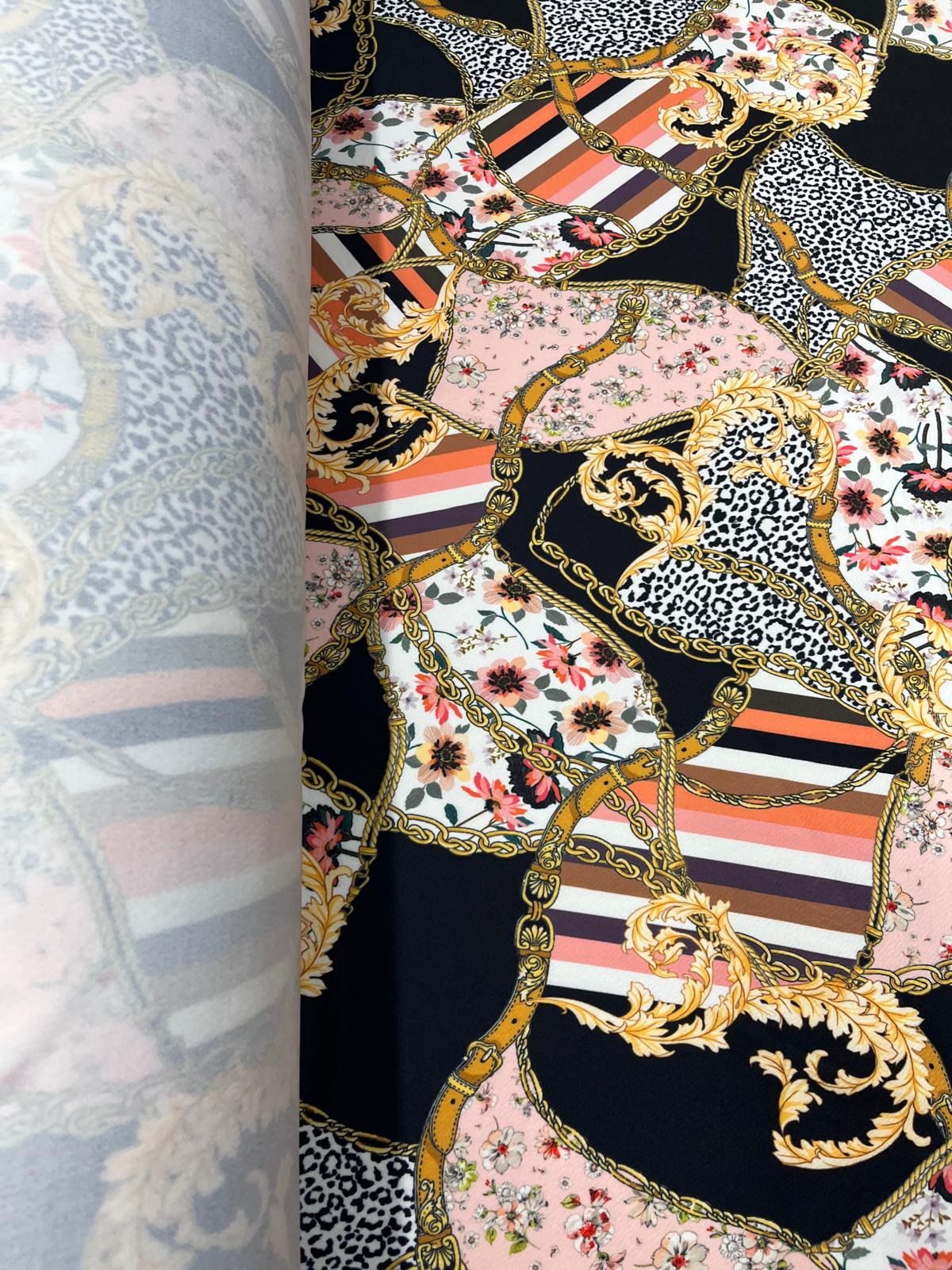 Structured Stretch Fabric for Dresses & Skirts – Floral Baroque Chain Liverpool, 150cm Wide