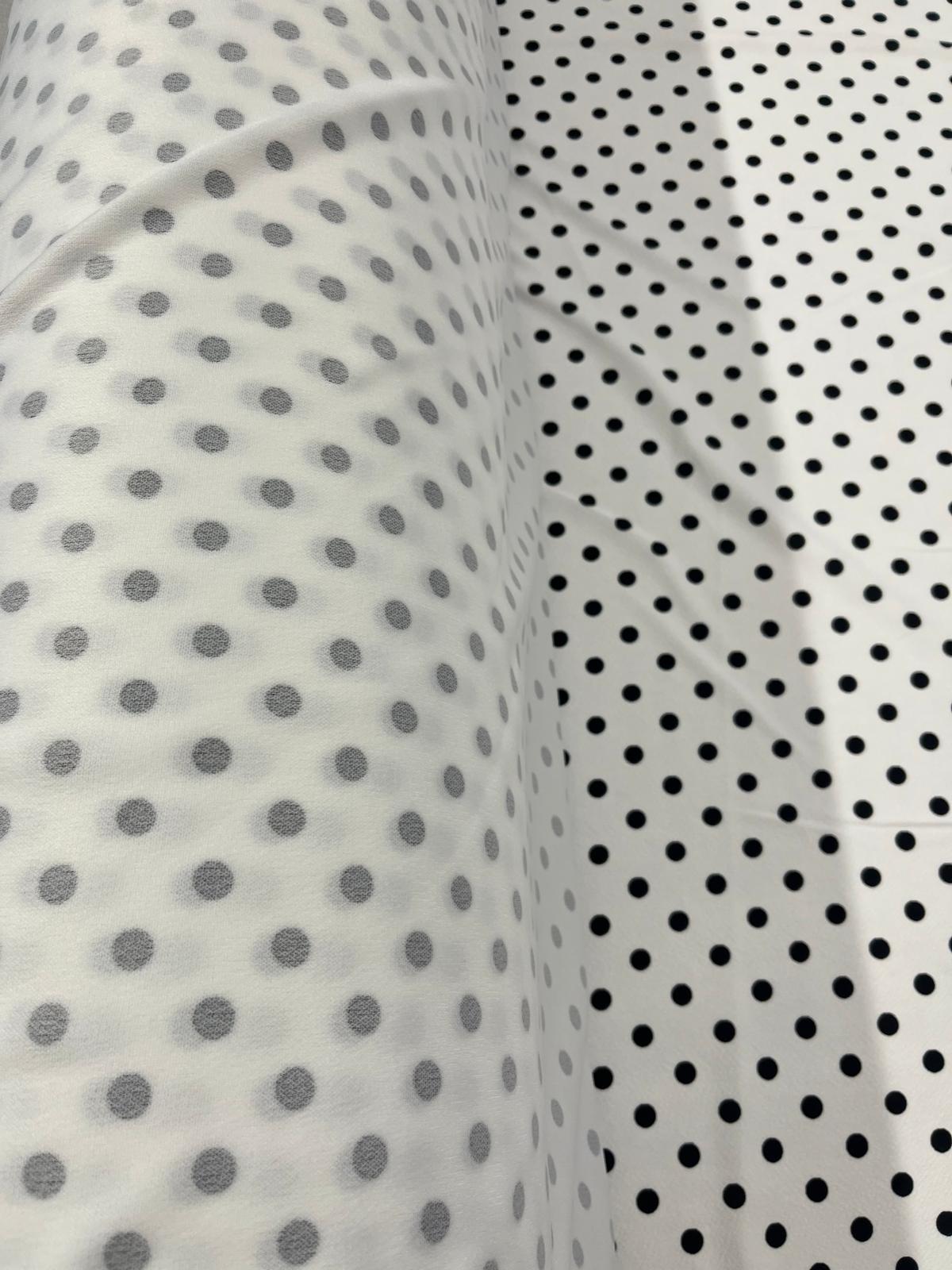 Structured Stretch Fabric for Dresses & Skirts – White Black Polka Dot Liverpool, 150cm Wide
