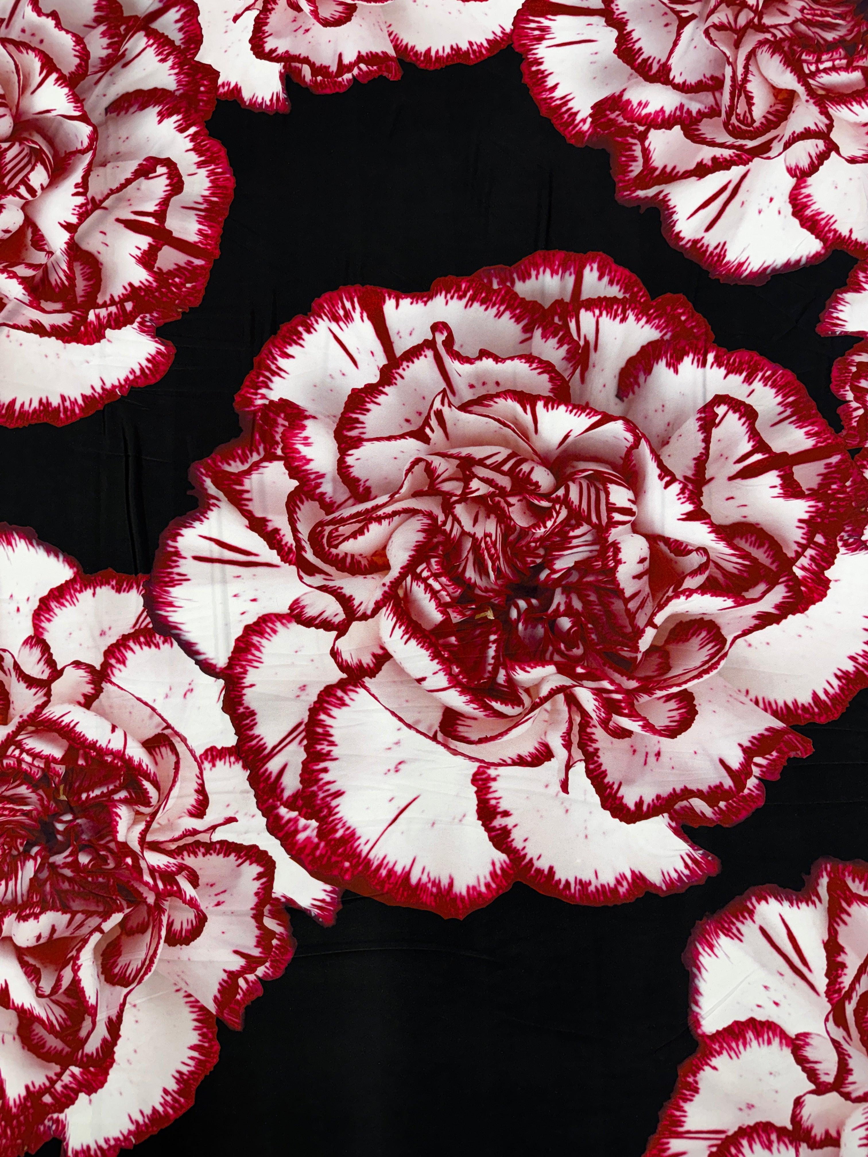 Soft draping of black and red floral slinky jersey fabric