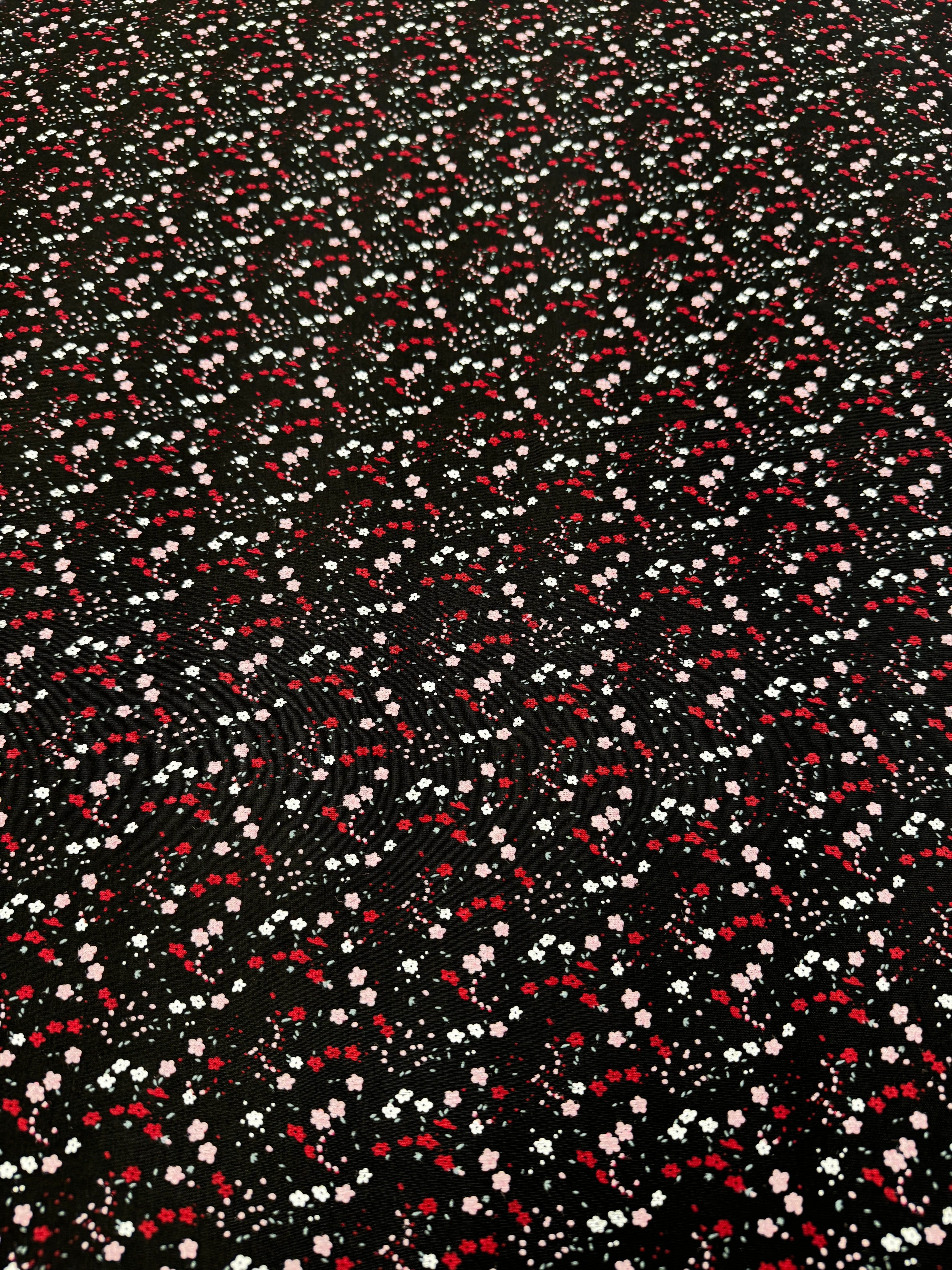 Black Ditsy Floral Viscose Elastane Fabric – Soft Stretch Jersey, 148cm Wide Lightweight Dress Fabric