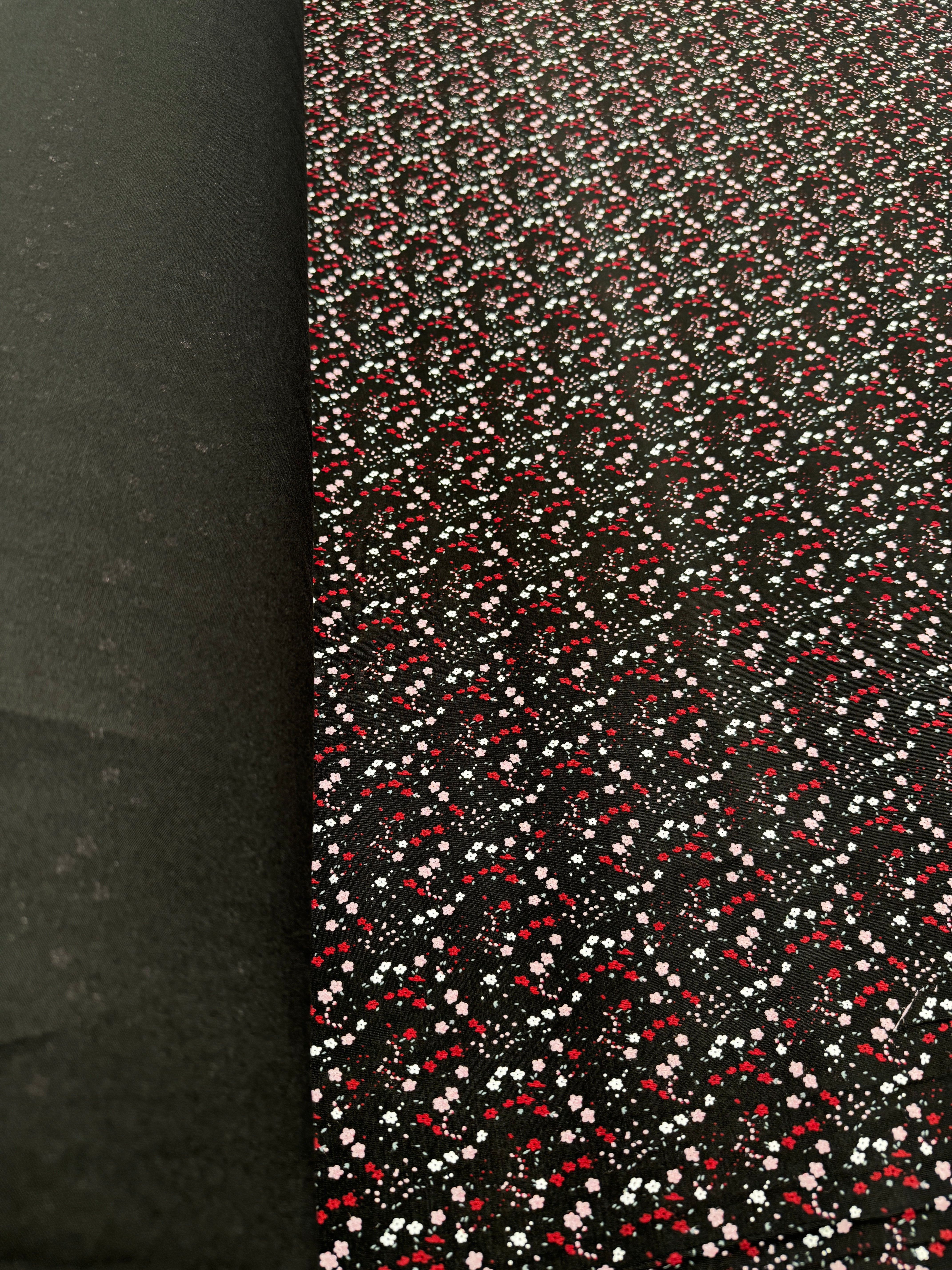 Black Ditsy Floral Viscose Elastane Fabric – Soft Stretch Jersey, 148cm Wide Lightweight Dress Fabric