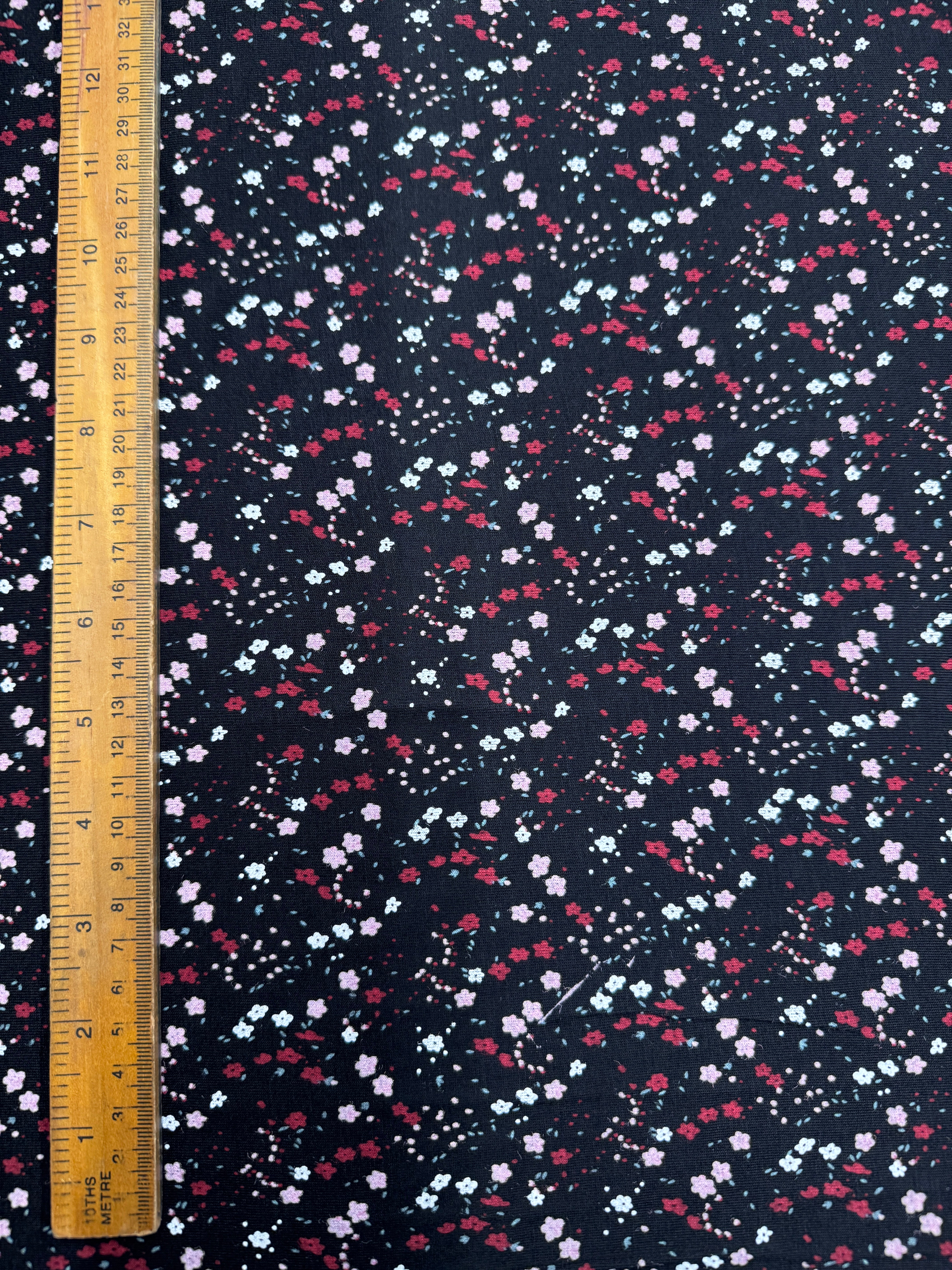 Black Ditsy Floral Viscose Elastane Fabric – Soft Stretch Jersey, 148cm Wide Lightweight Dress Fabric