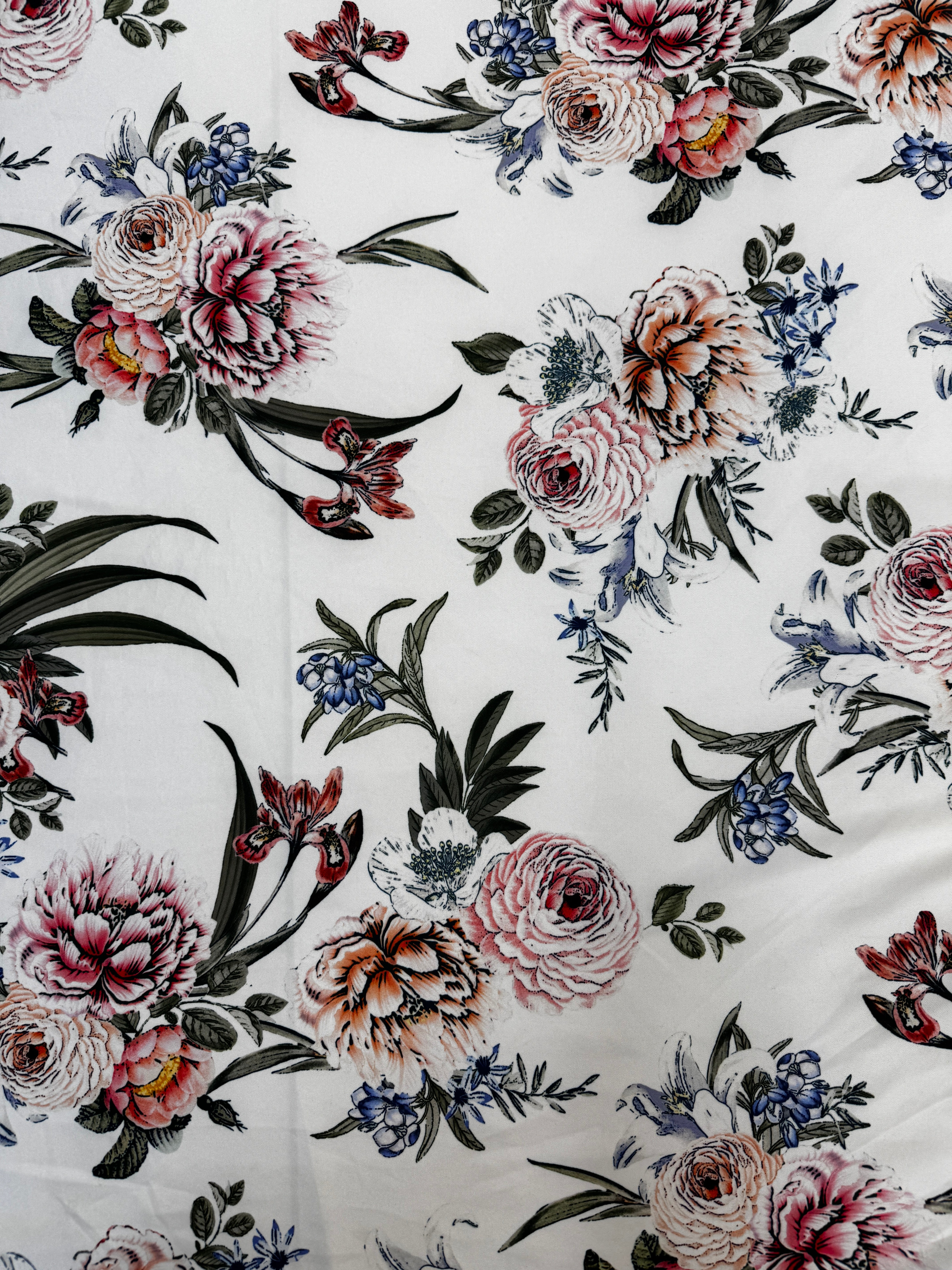 Ivory Multi Floral Scuba Fabric – Soft Botanical Print Stretch Scuba, 147cm Wide Dress Fabric