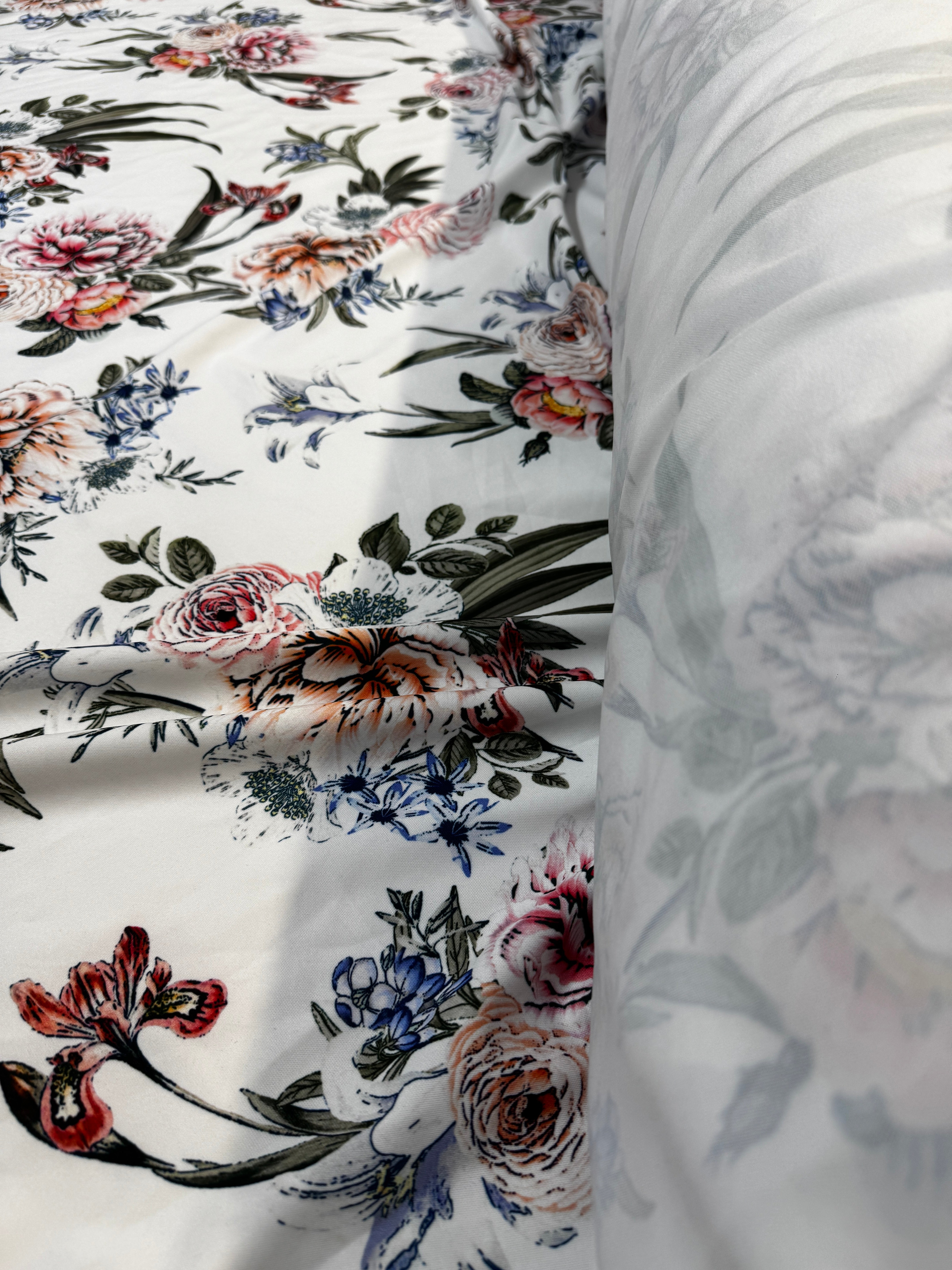 Ivory Multi Floral Scuba Fabric – Soft Botanical Print Stretch Scuba, 147cm Wide Dress Fabric