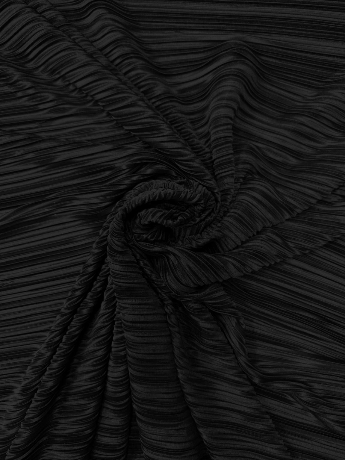 Black Plissé Fabric – Lightweight Pleated Polyester Fabric, 145cm Wide