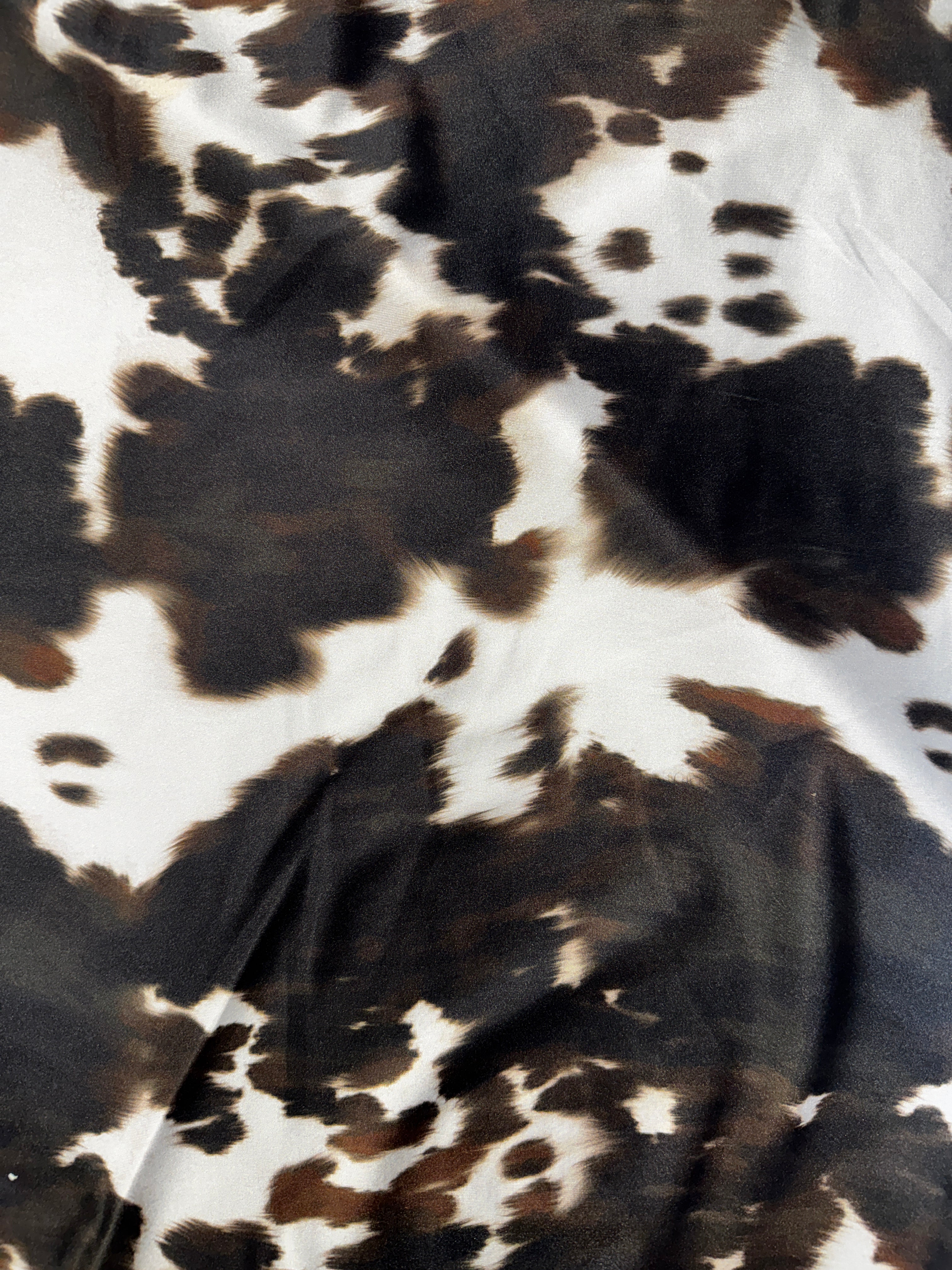 Chocolate & Ivory Cow Print Slinky Disco Jersey – 4-Way Stretch, 148cm Wide