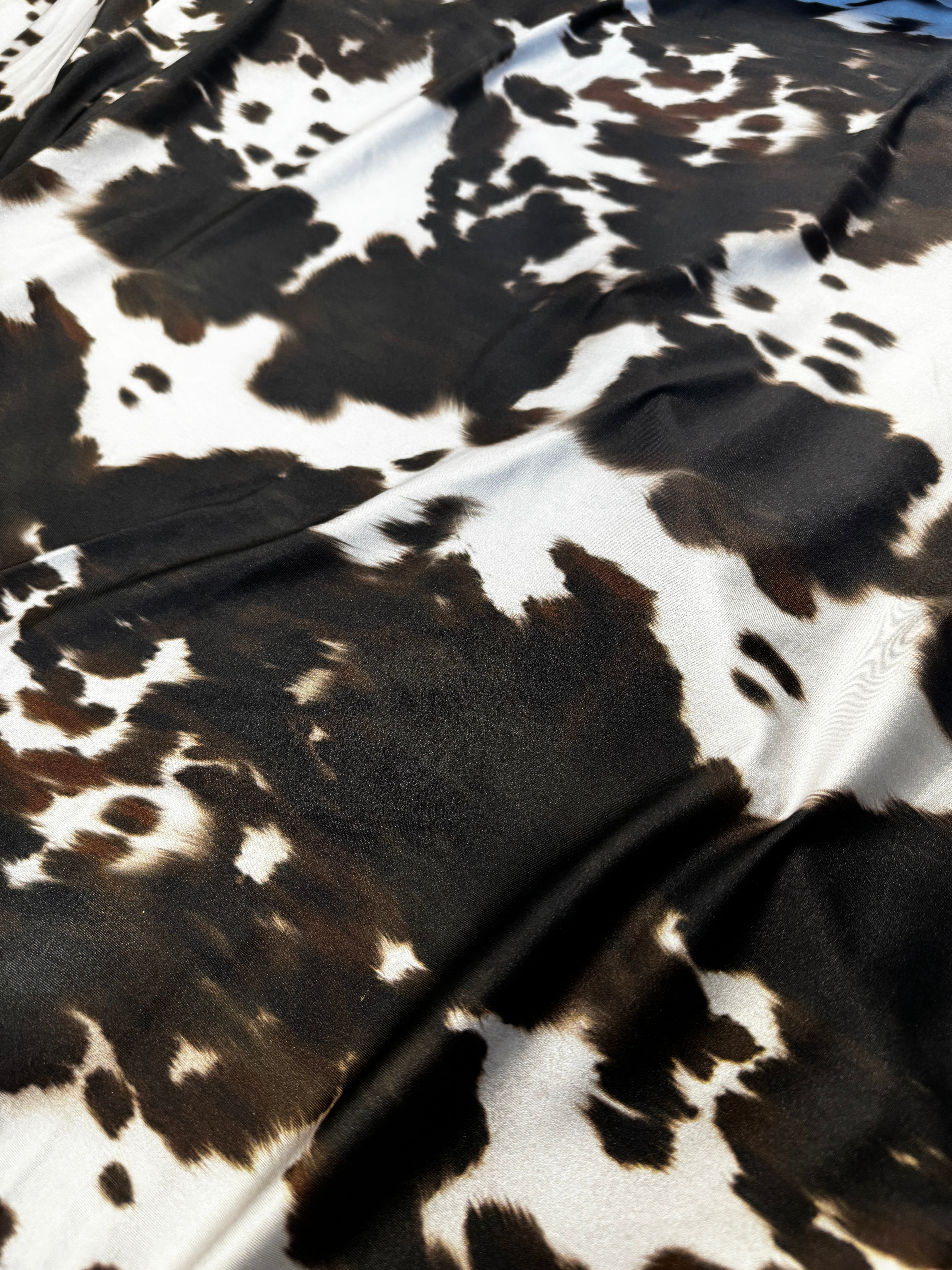 Chocolate & Ivory Cow Print Slinky Disco Jersey – 4-Way Stretch, 148cm Wide