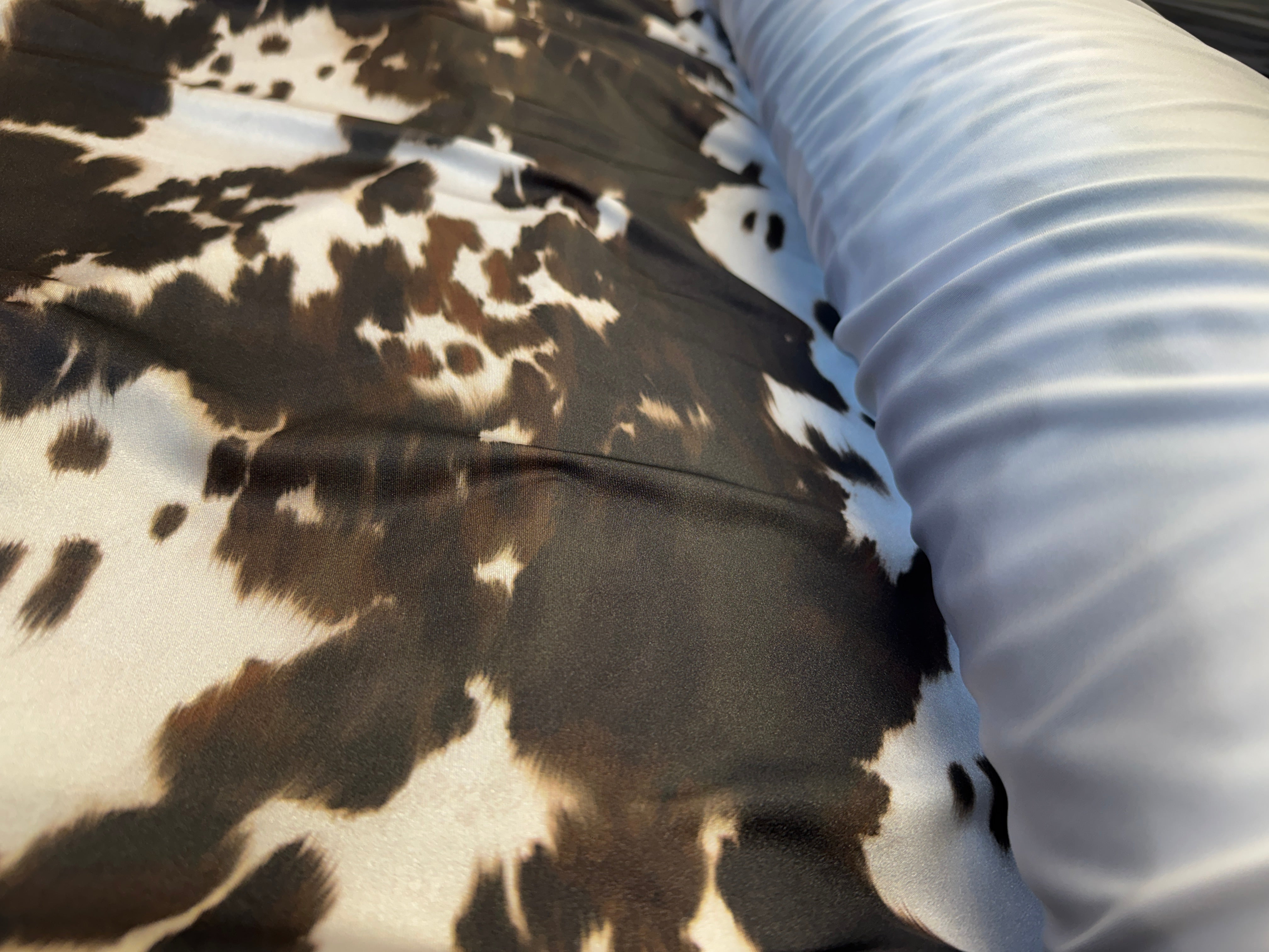 Chocolate & Ivory Cow Print Slinky Disco Jersey – 4-Way Stretch, 148cm Wide