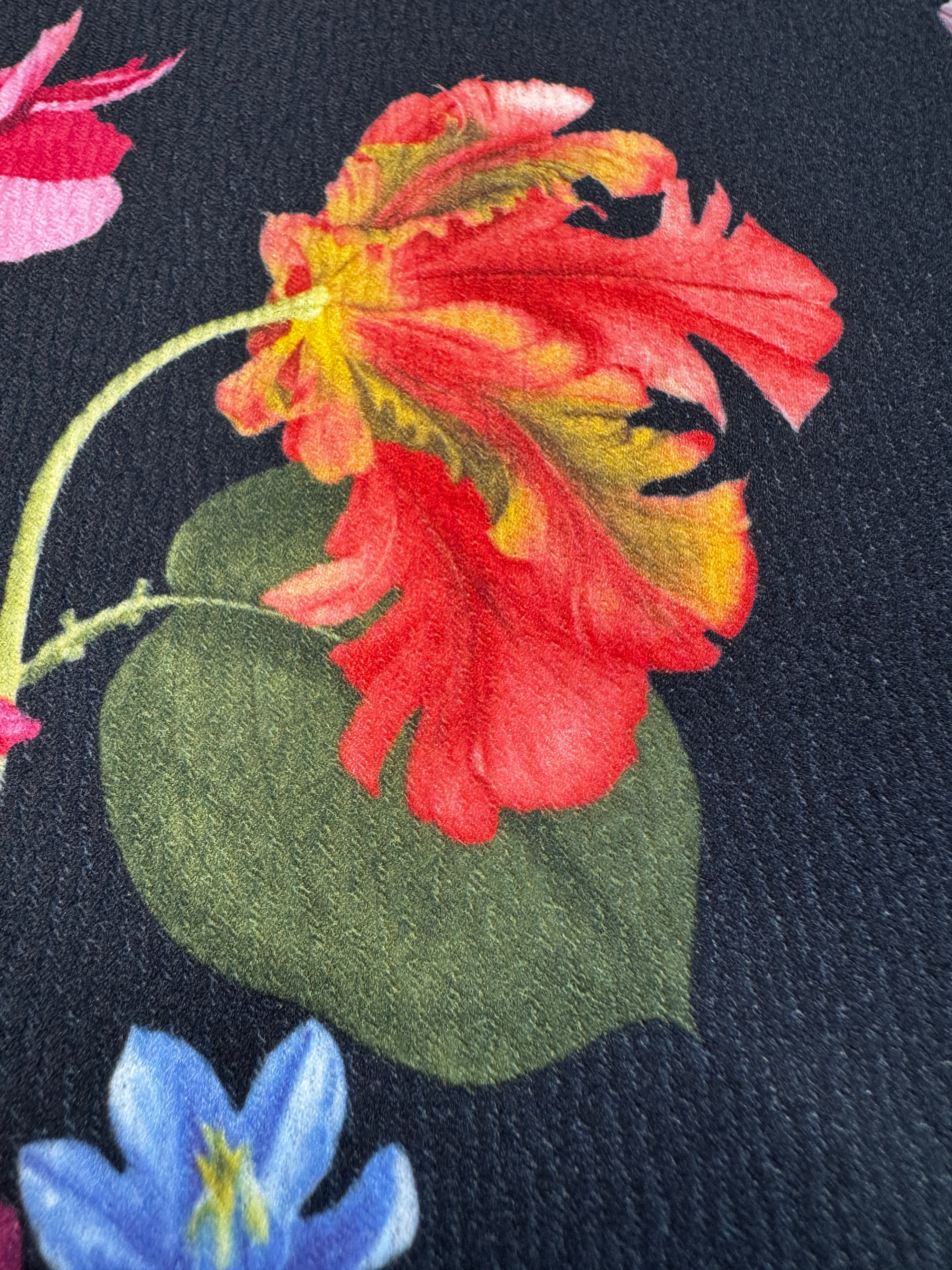 Black Floral Liverpool Fabric – Textured Stretch Knit, 4-Way Stretch, 149cm Wide