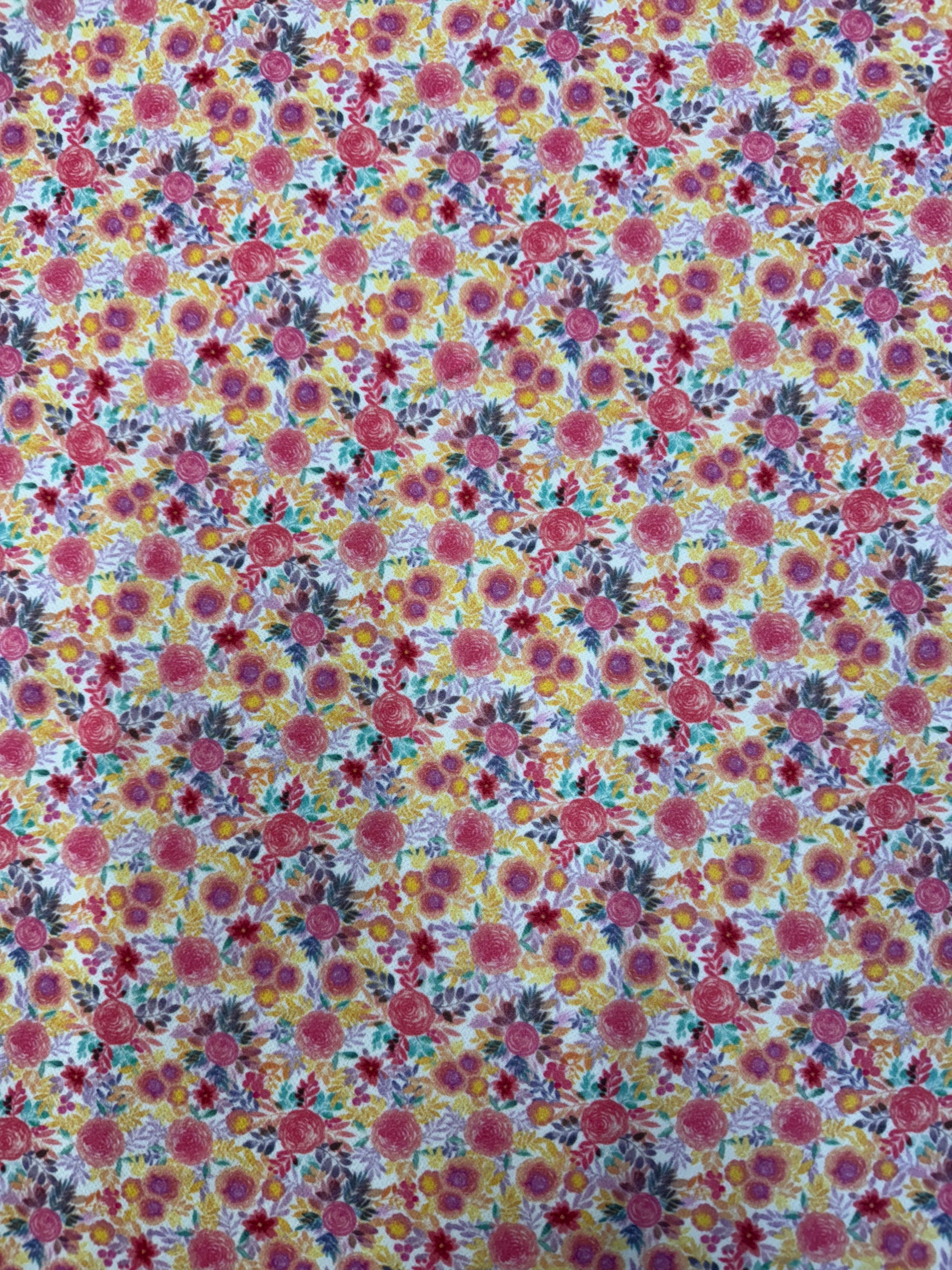 Ditsy Floral Stretch Crepe Fabric - Pink, Yellow, Purple - 148cm