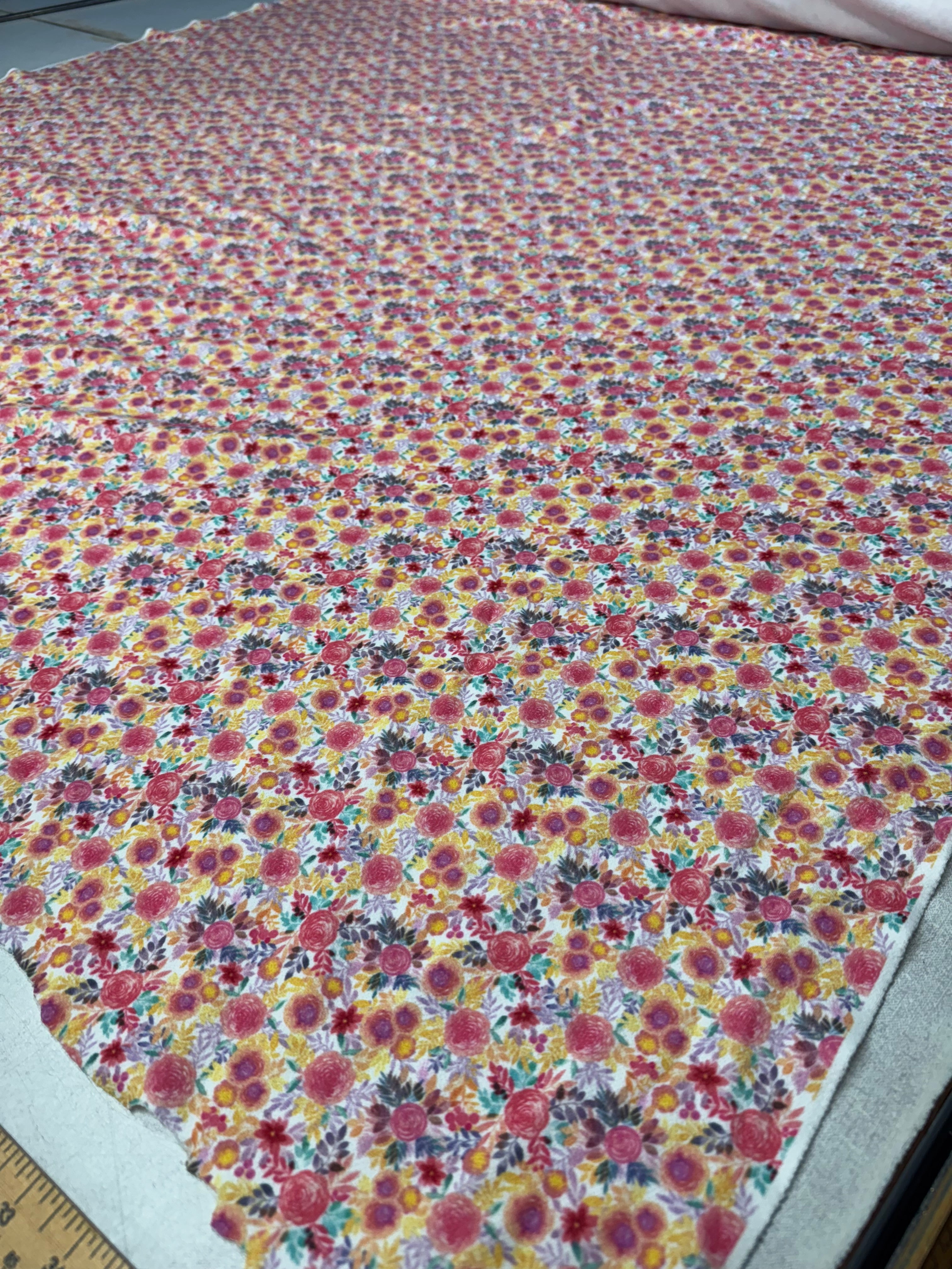 Ditsy Floral Stretch Crepe Fabric - Pink, Yellow, Purple - 148cm