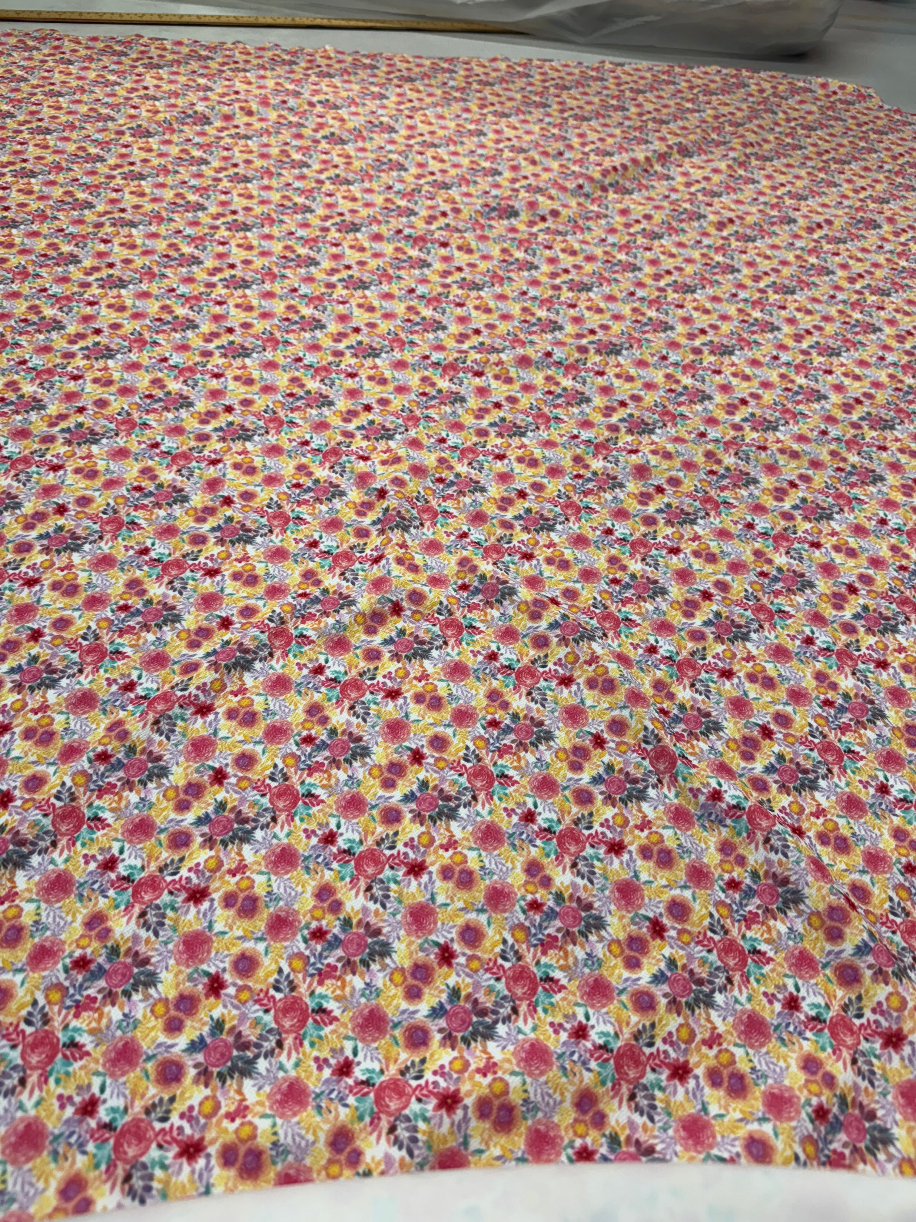 Ditsy Floral Stretch Crepe Fabric - Pink, Yellow, Purple - 148cm