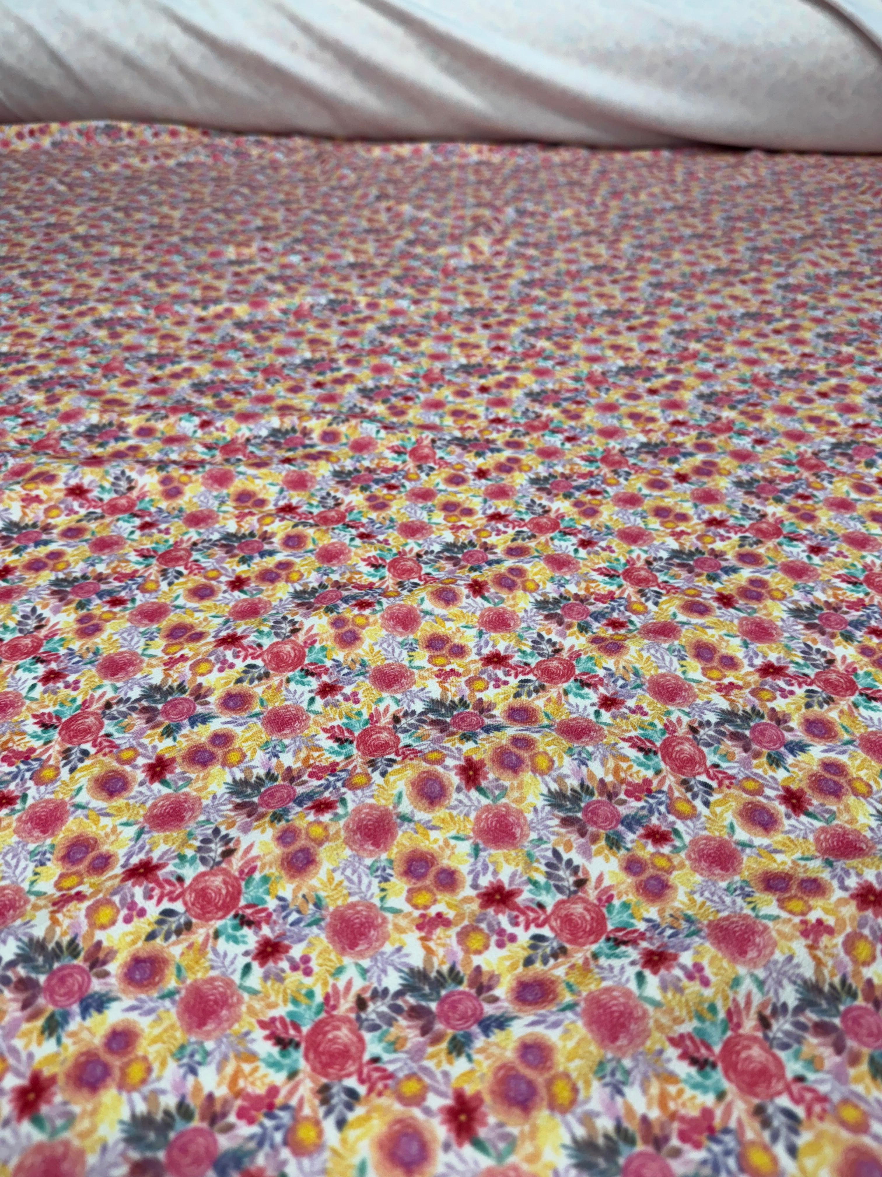 Ditsy Floral Stretch Crepe Fabric - Pink, Yellow, Purple - 148cm