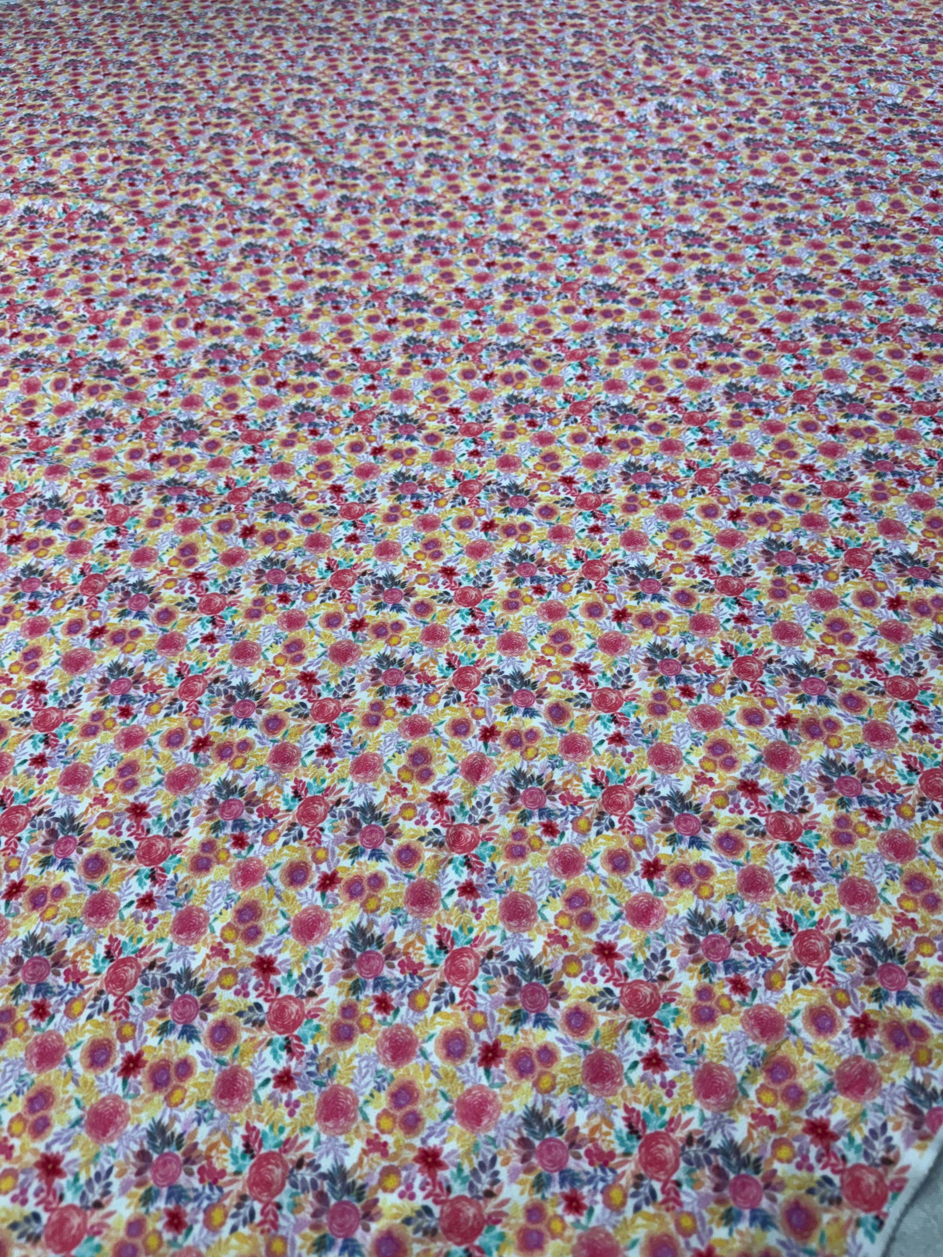Ditsy Floral Stretch Crepe Fabric - Pink, Yellow, Purple - 148cm