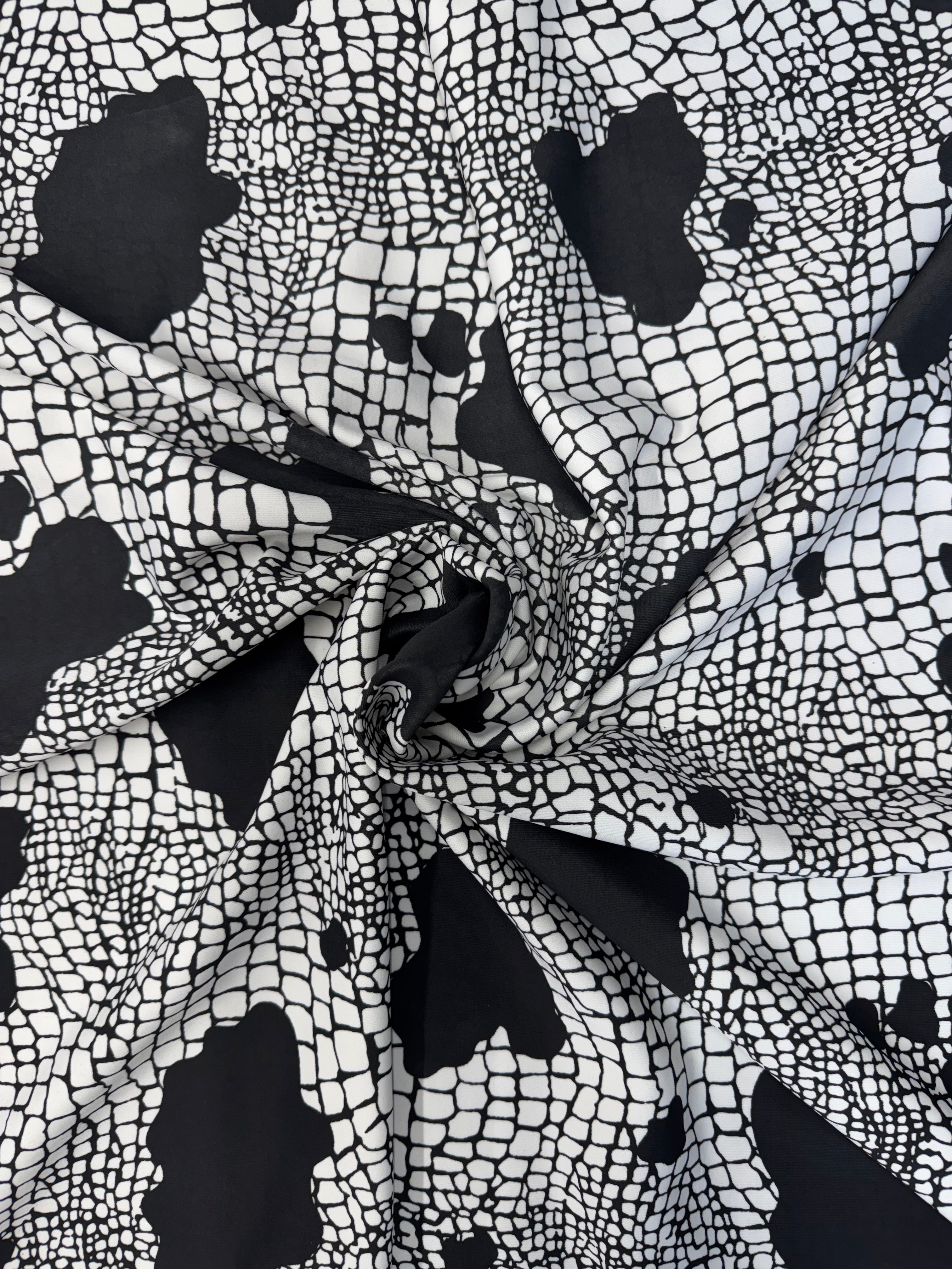 Black & White Snakeskin Cow Print Stretch Fabric Jersey by the Metre 155cm