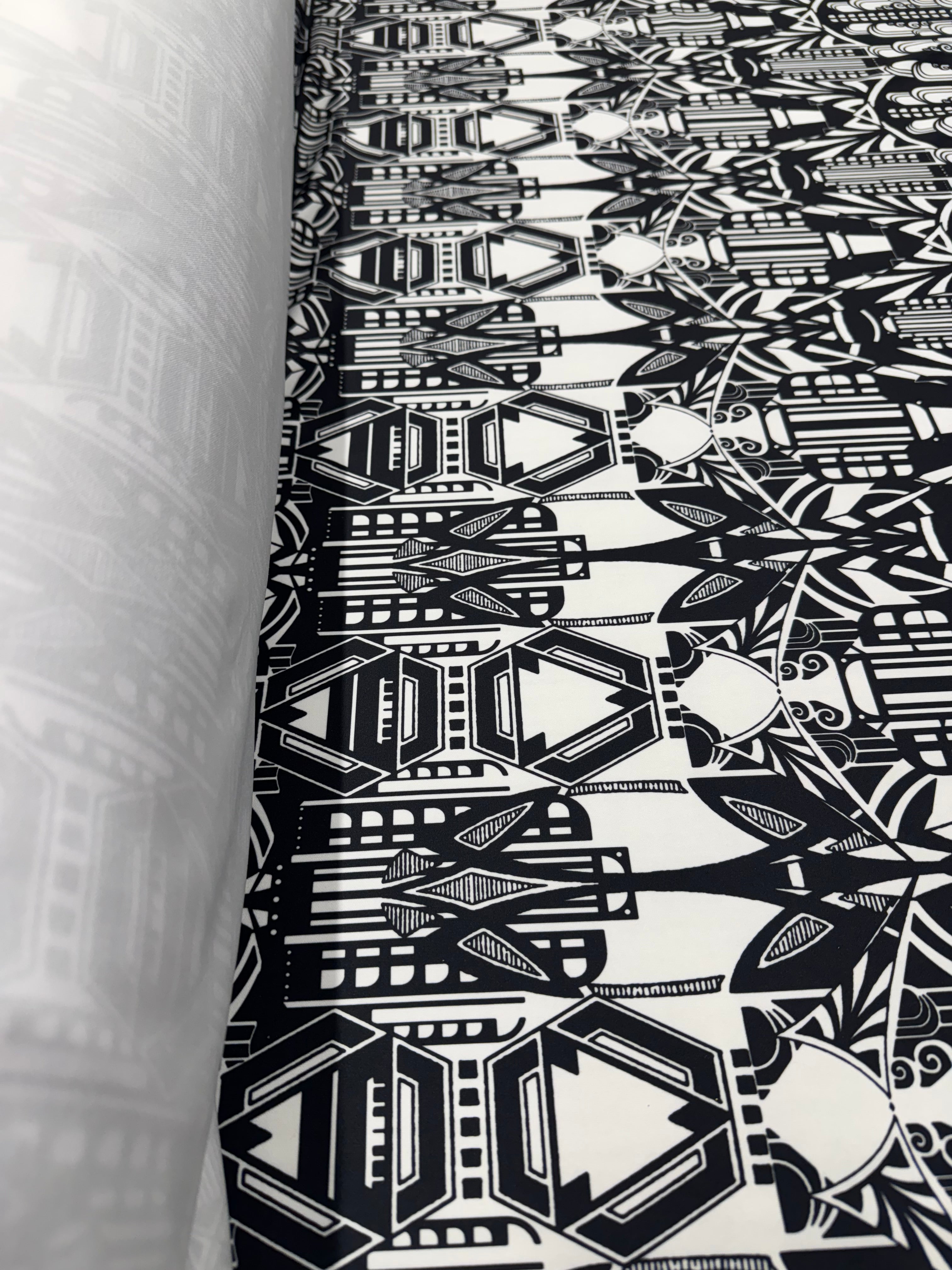 Black & White Art Deco Geometric Print Dressmaking 144cm
