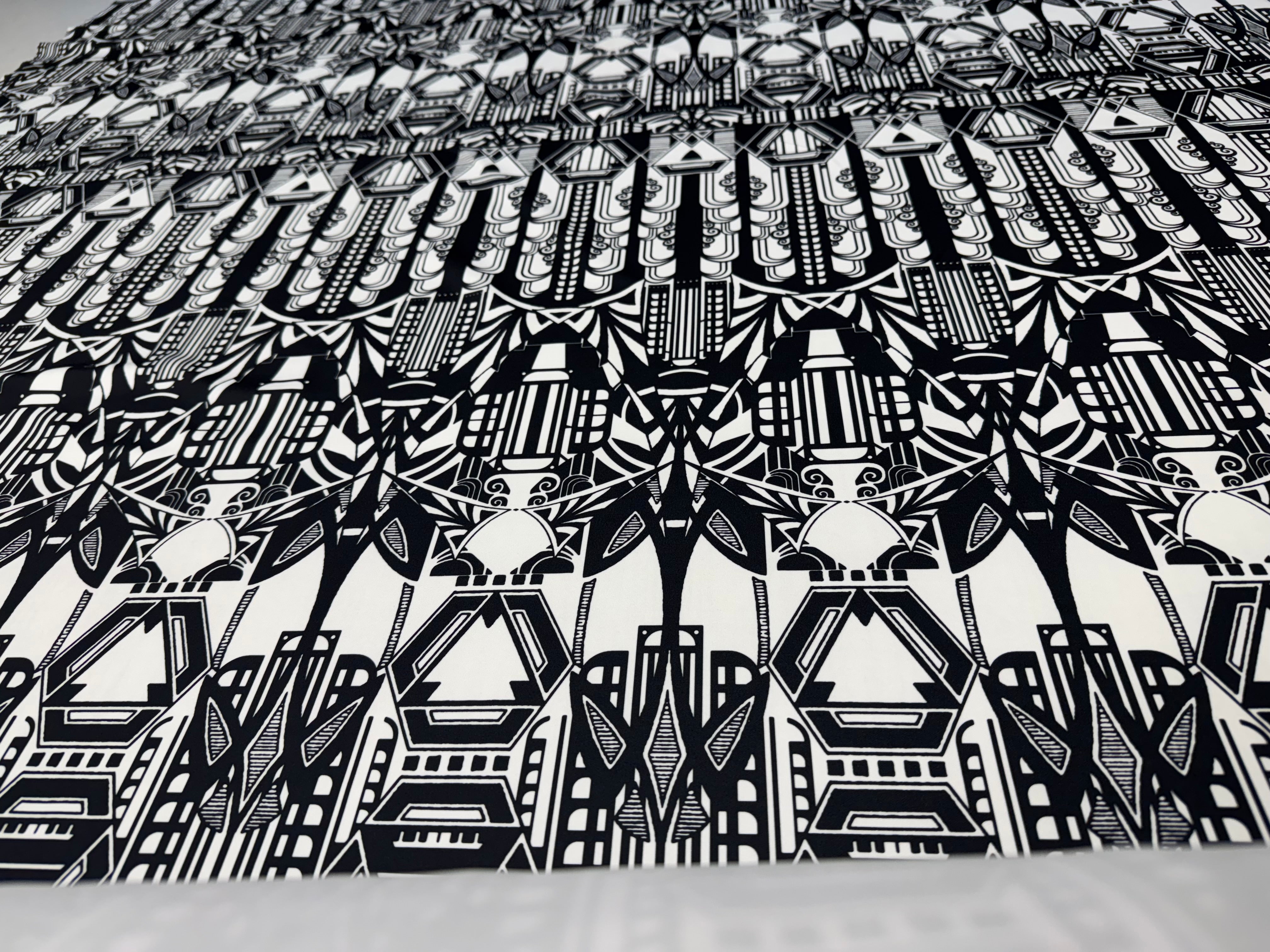 Black & White Art Deco Geometric Print Dressmaking 144cm