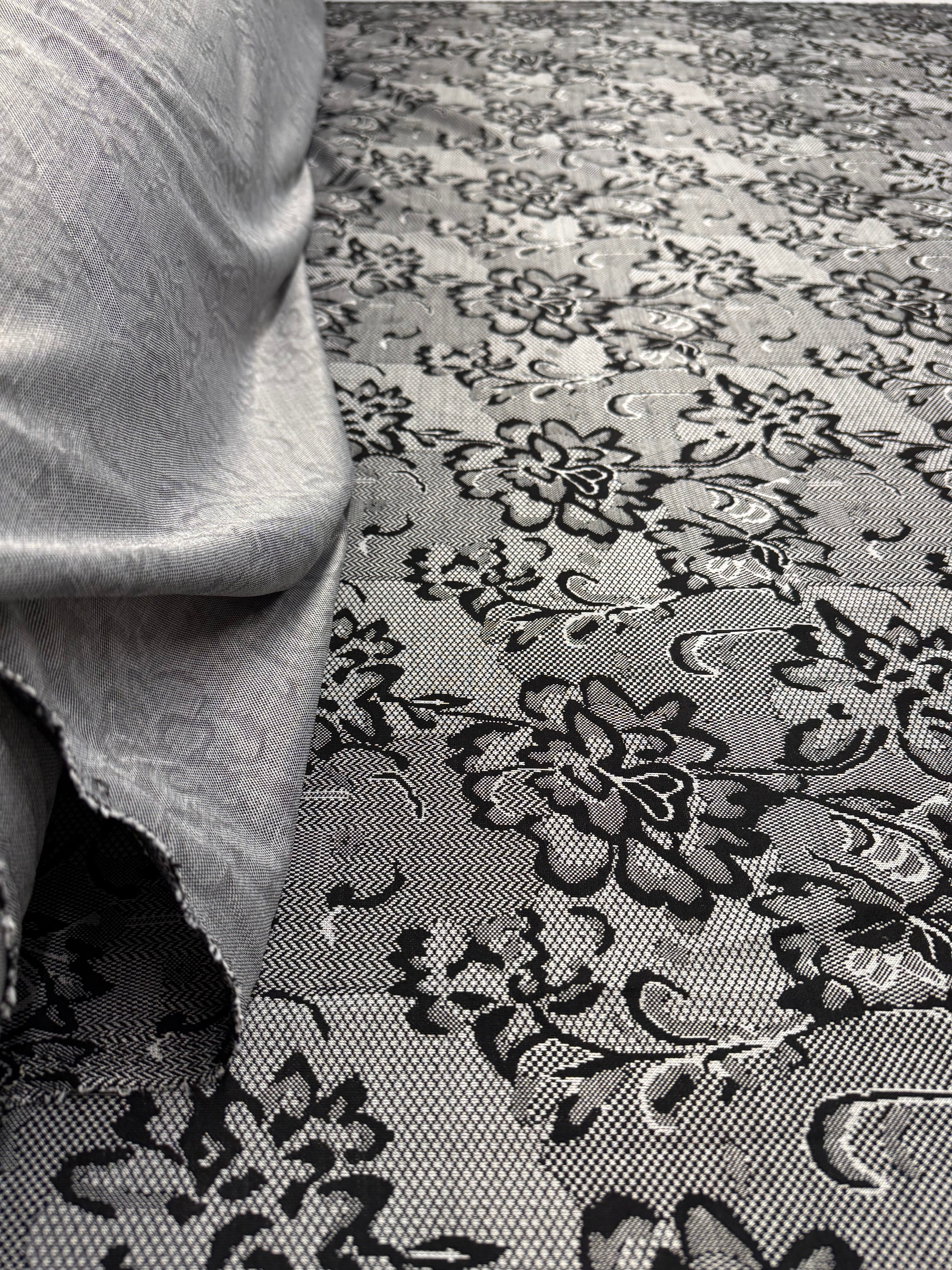 Black & White Textured Lace Print Jersey Dressmaking Fabric UK 153cm