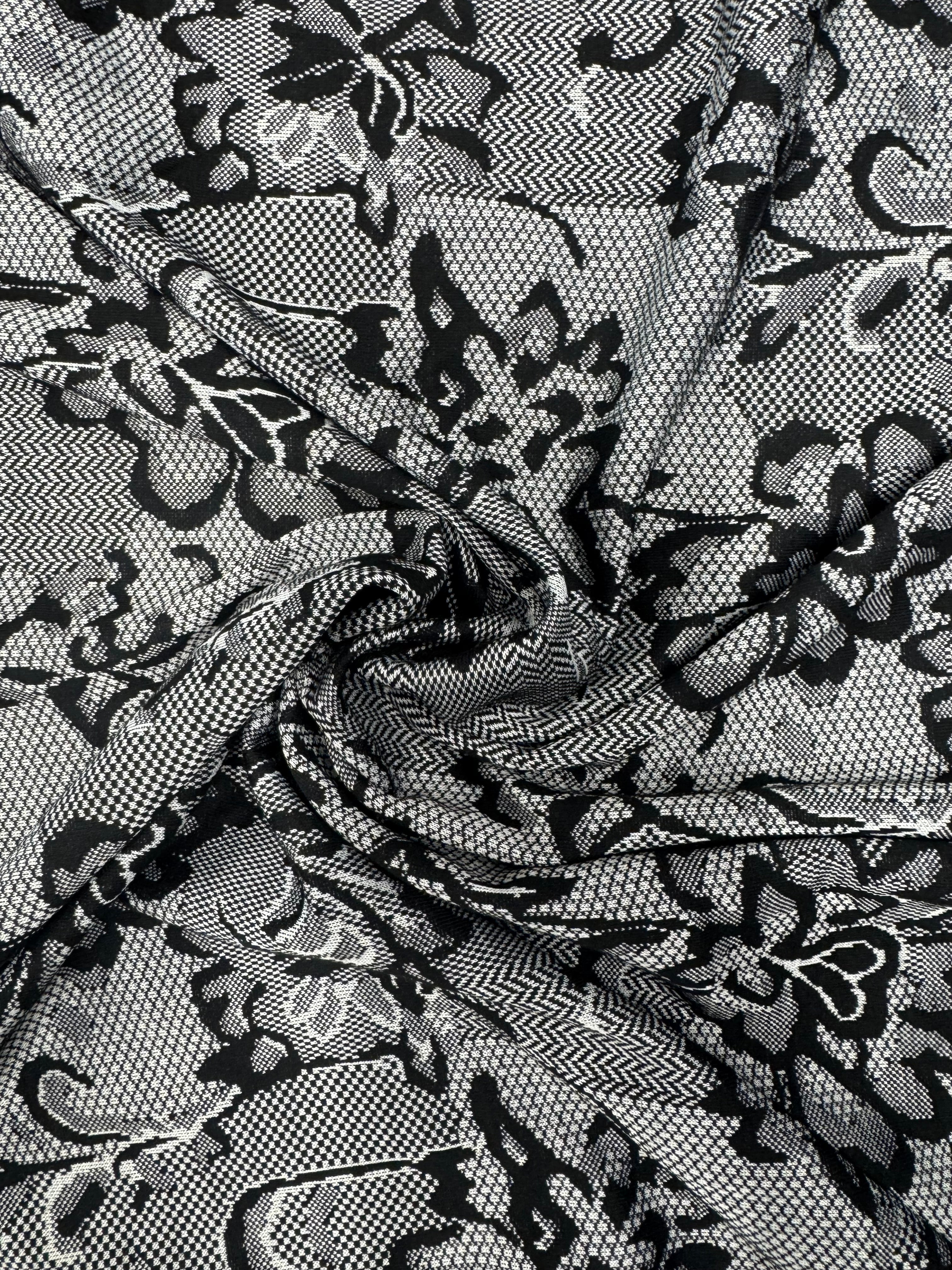 Black & White Textured Lace Print Jersey Dressmaking Fabric UK 153cm