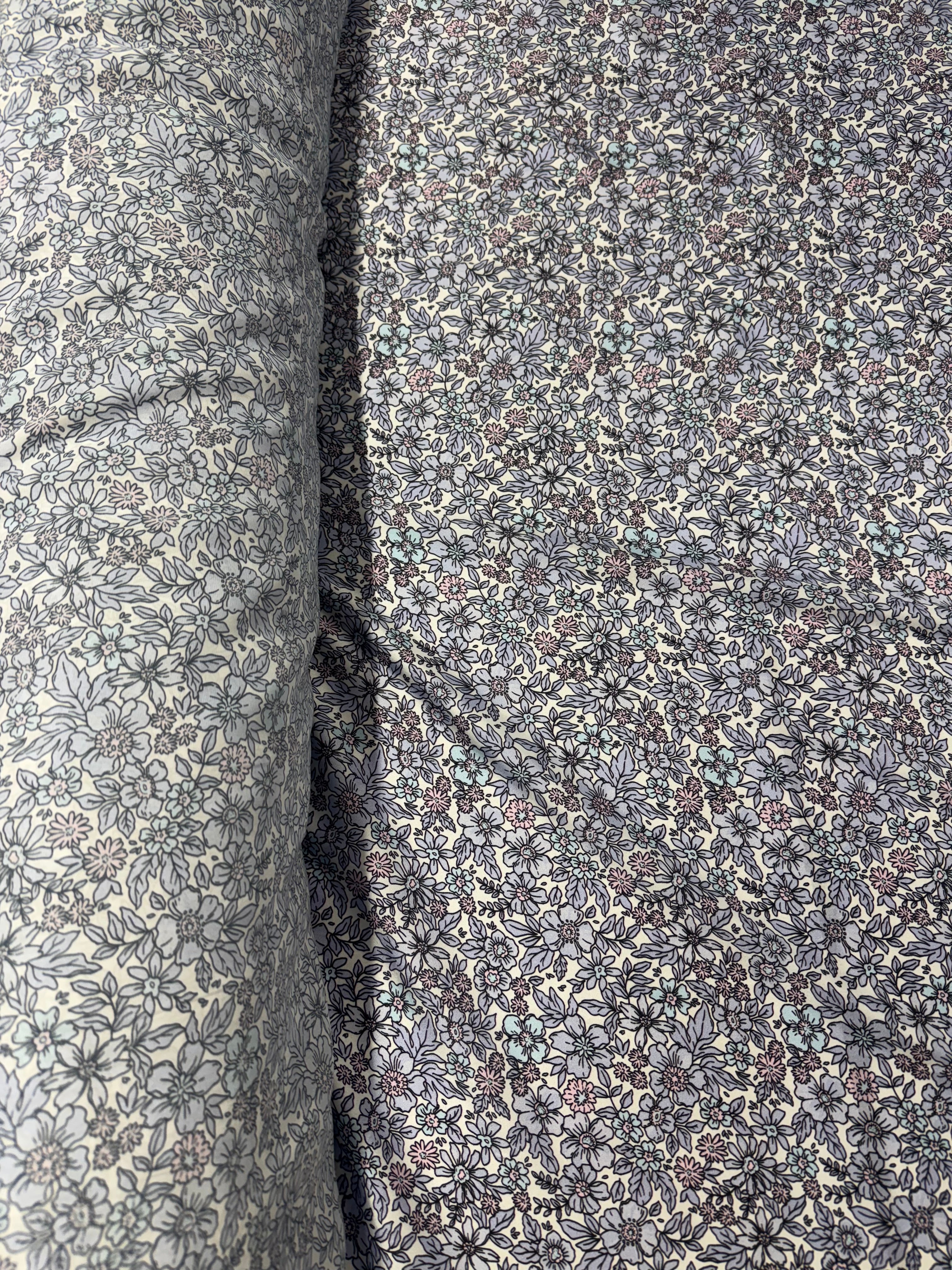 Floral Printed Satin Fabric Lilac Blue Cream Soft Woven Dressmaking 148cm