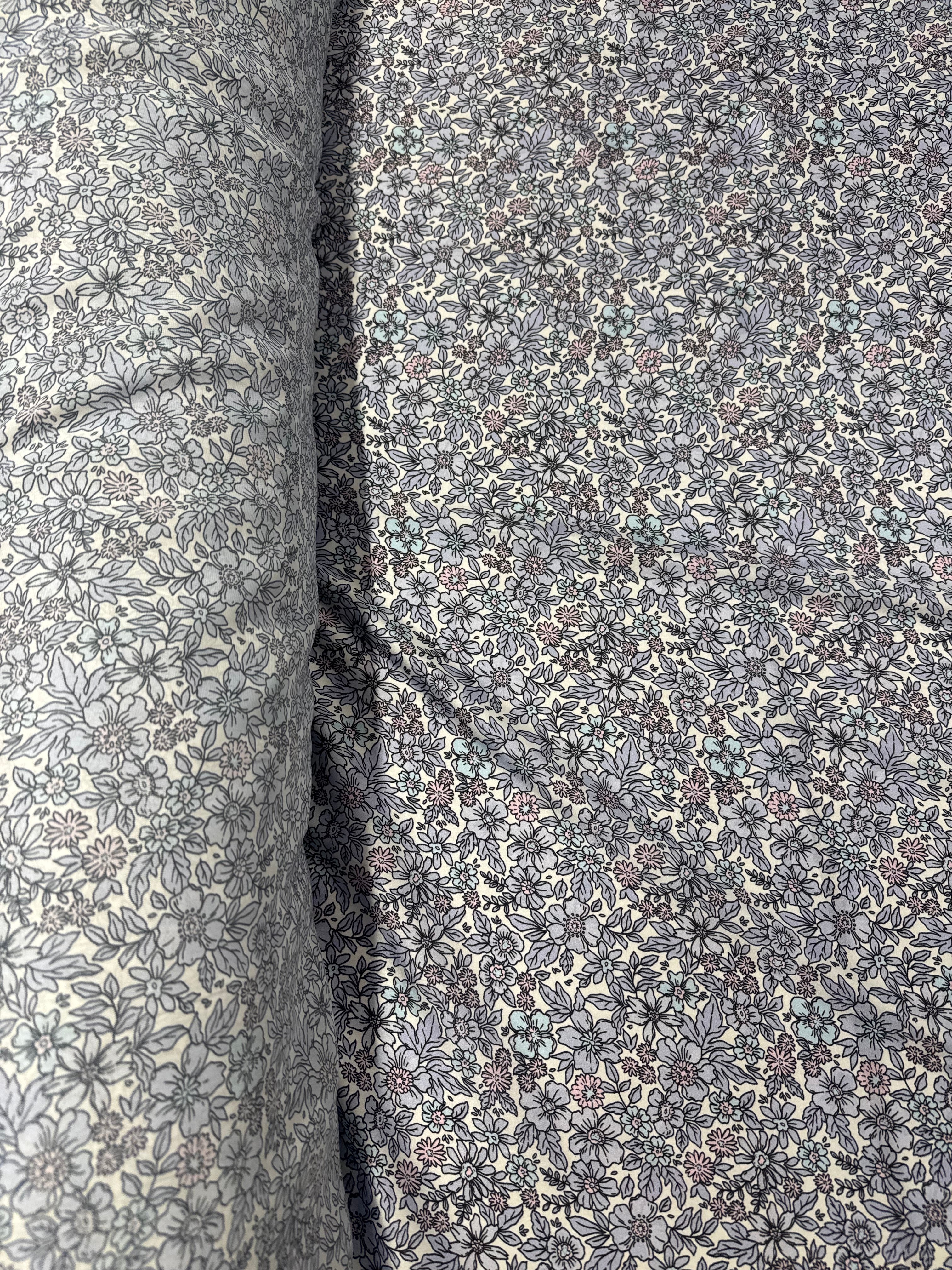 Floral Printed Satin Fabric Lilac Blue Cream Soft Woven Dressmaking 148cm