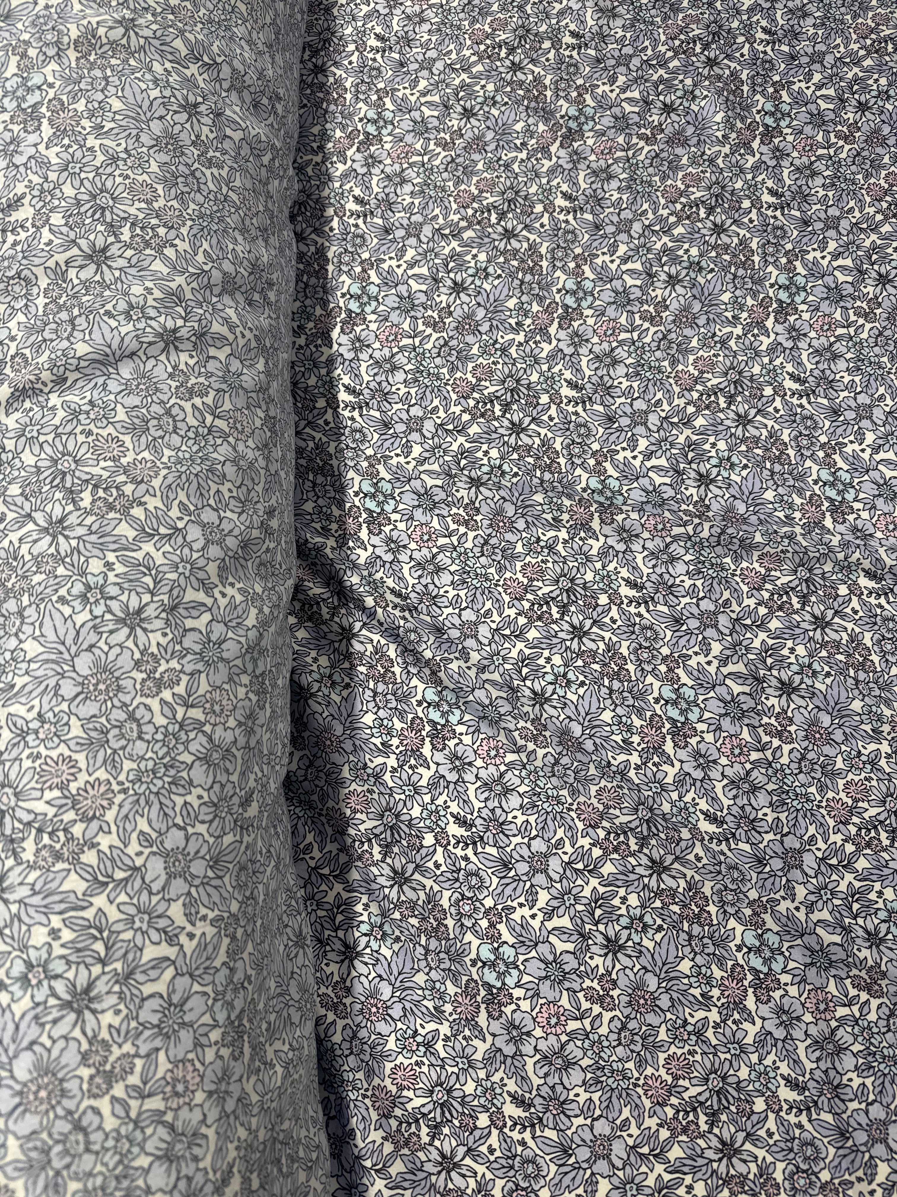 Floral Printed Satin Fabric Lilac Blue Cream Soft Woven Dressmaking 148cm