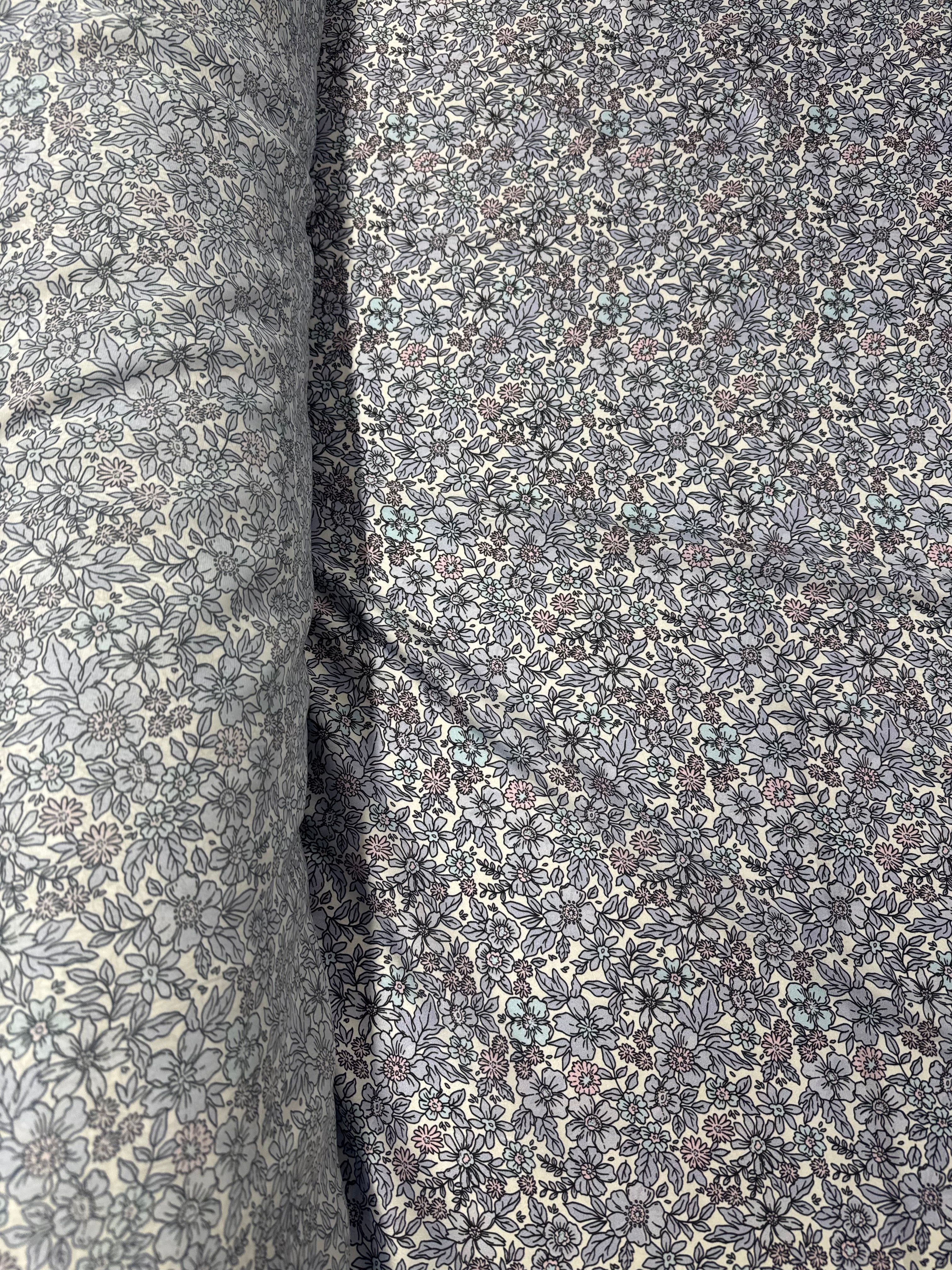 Floral Printed Satin Fabric Lilac Blue Cream Soft Woven Dressmaking 148cm