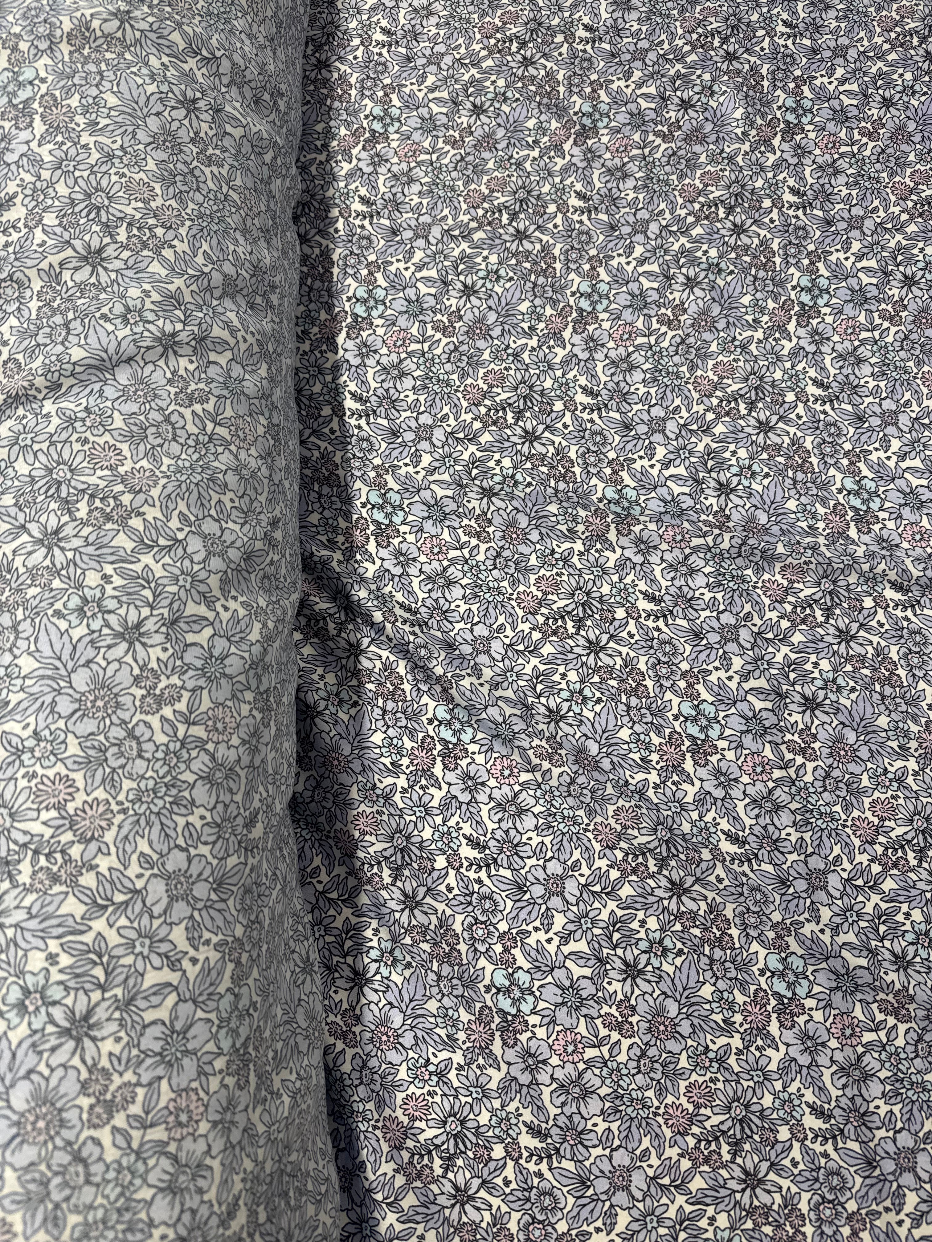 Floral Printed Satin Fabric Lilac Blue Cream Soft Woven Dressmaking 148cm