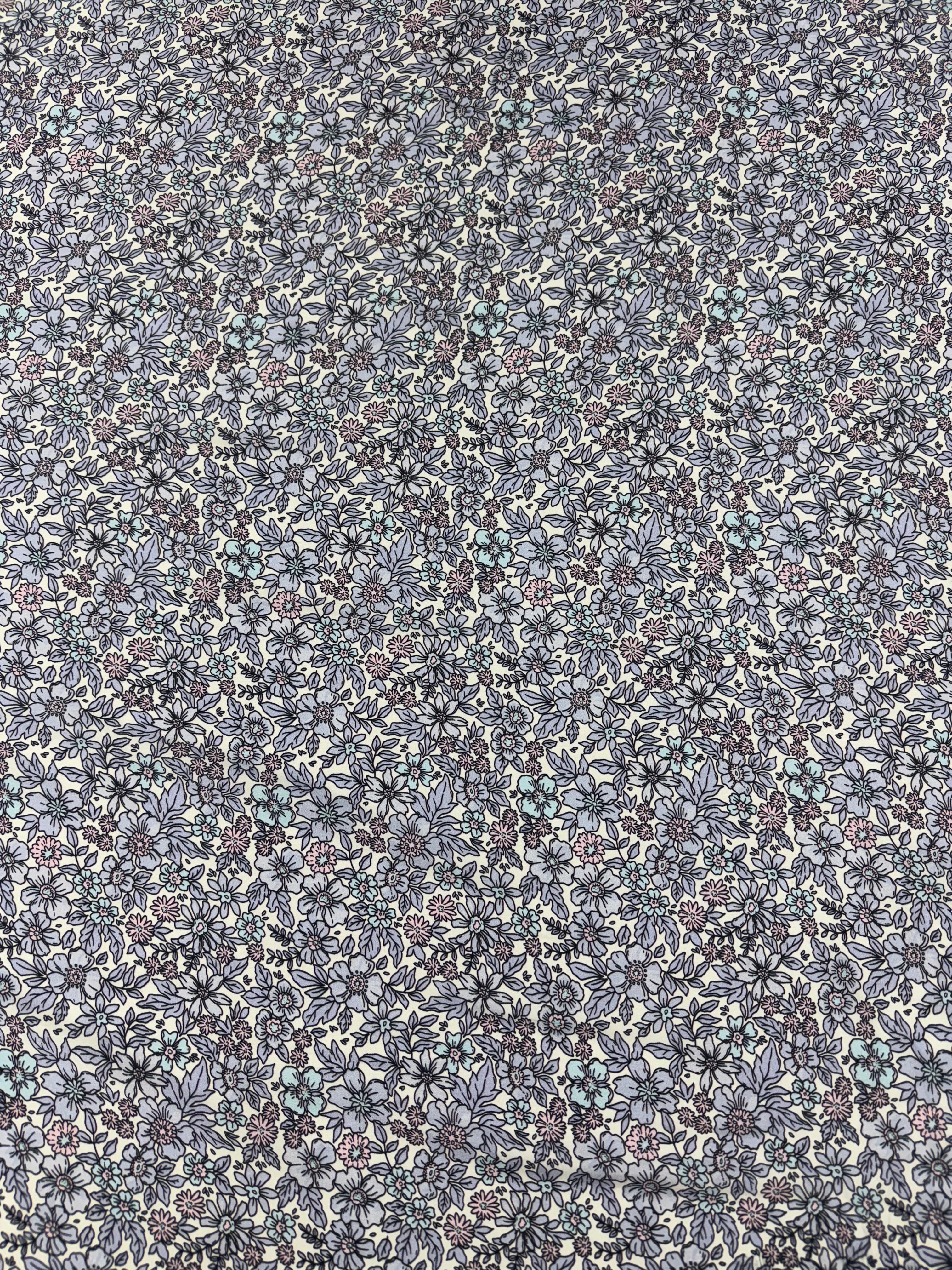 Floral Printed Satin Fabric Lilac Blue Cream Soft Woven Dressmaking 148cm