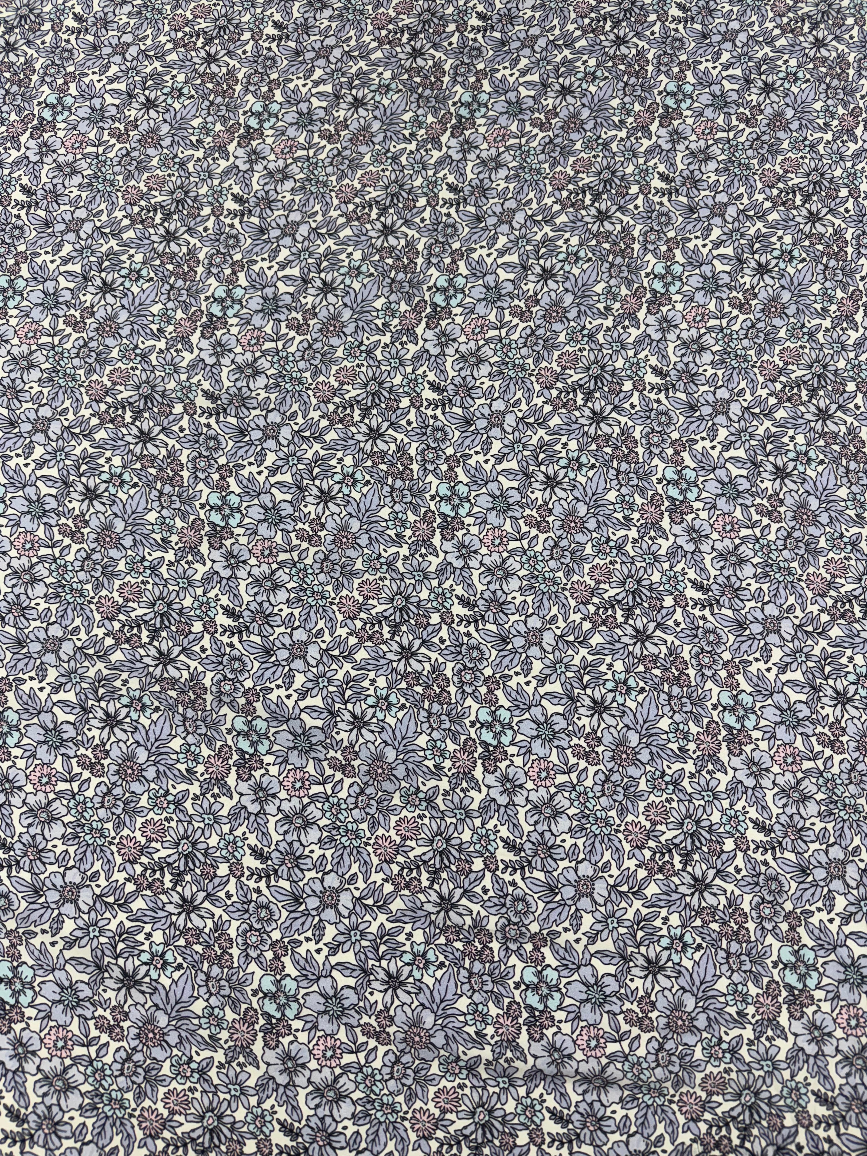 Floral Printed Satin Fabric Lilac Blue Cream Soft Woven Dressmaking 148cm