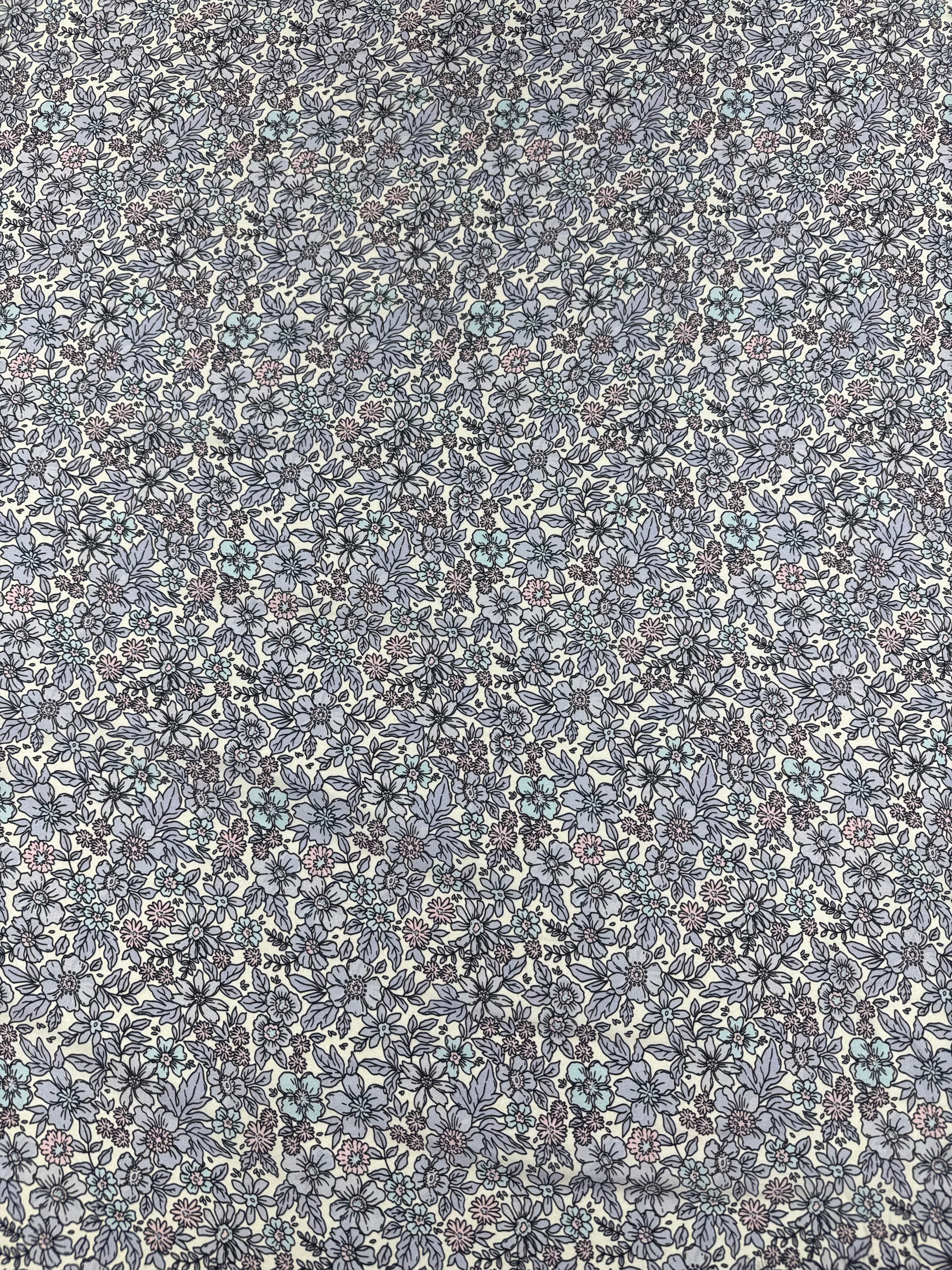 Floral Printed Satin Fabric Lilac Blue Cream Soft Woven Dressmaking 148cm