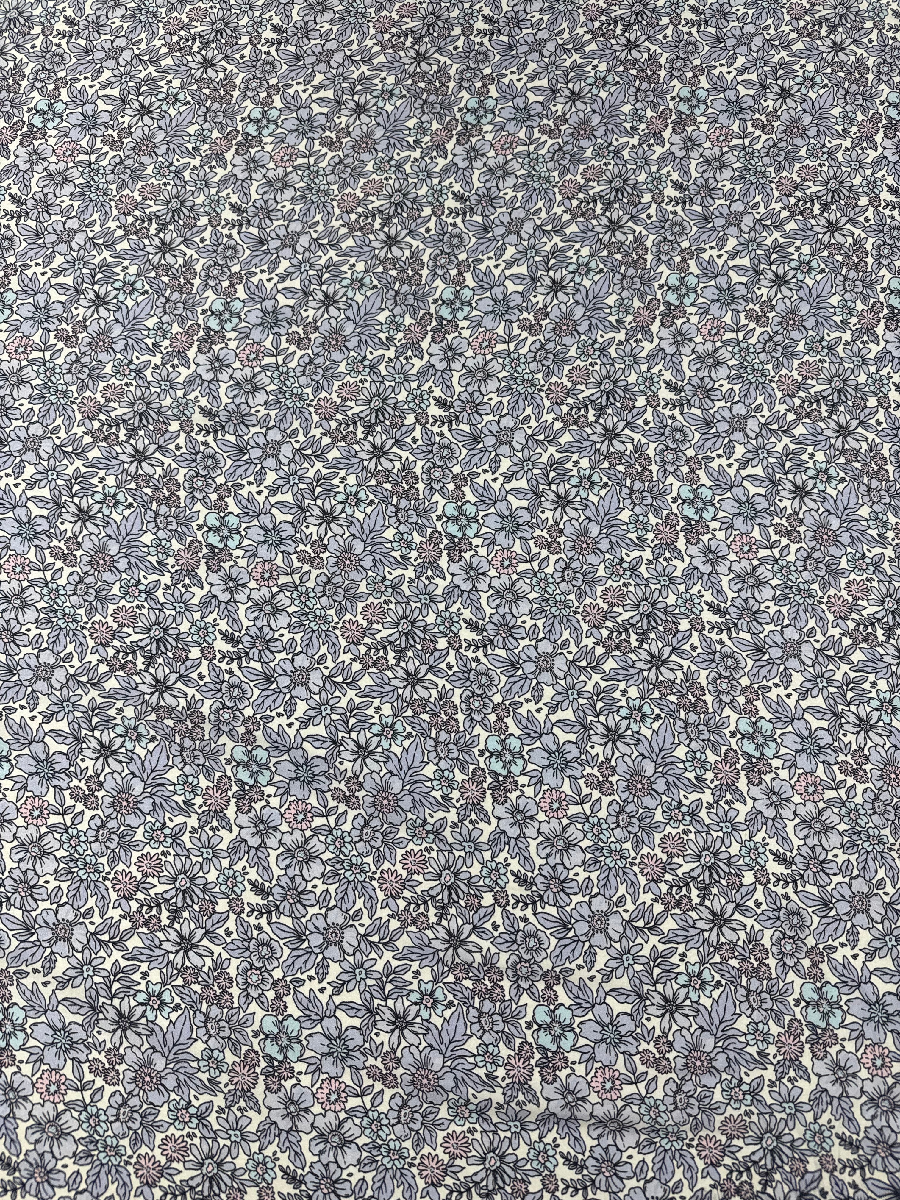 Floral Printed Satin Fabric Lilac Blue Cream Soft Woven Dressmaking 148cm