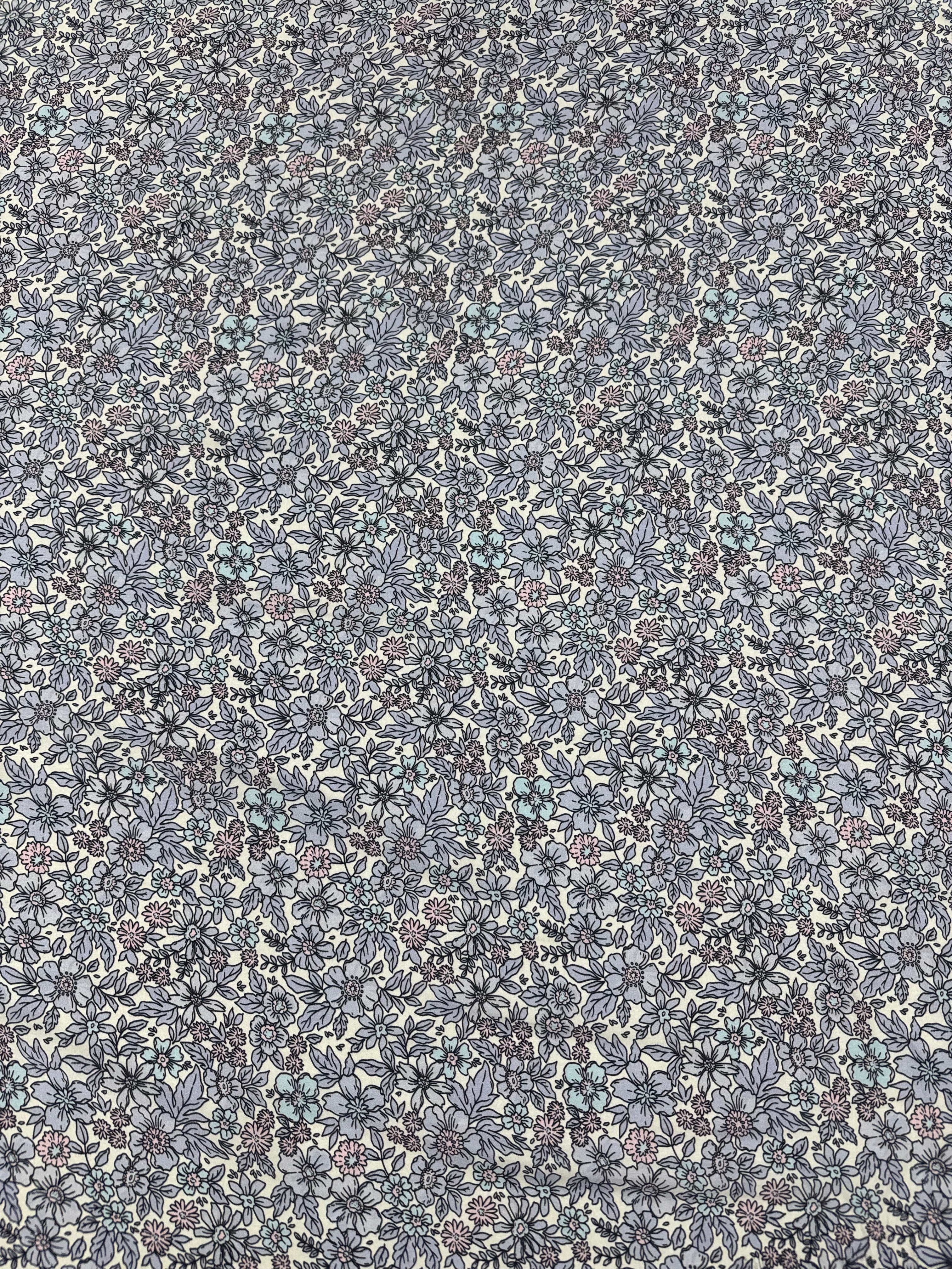 Floral Printed Satin Fabric Lilac Blue Cream Soft Woven Dressmaking 148cm