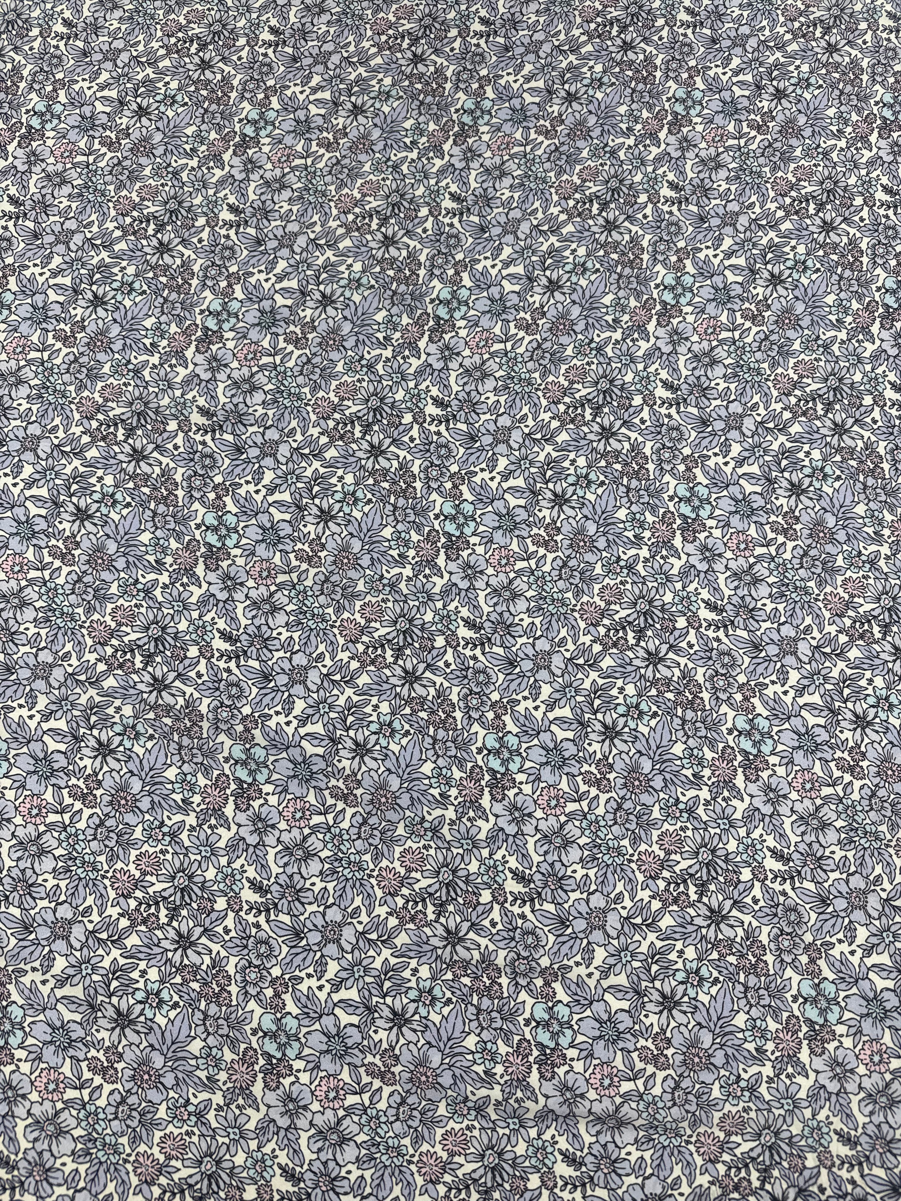 Floral Printed Satin Fabric Lilac Blue Cream Soft Woven Dressmaking 148cm