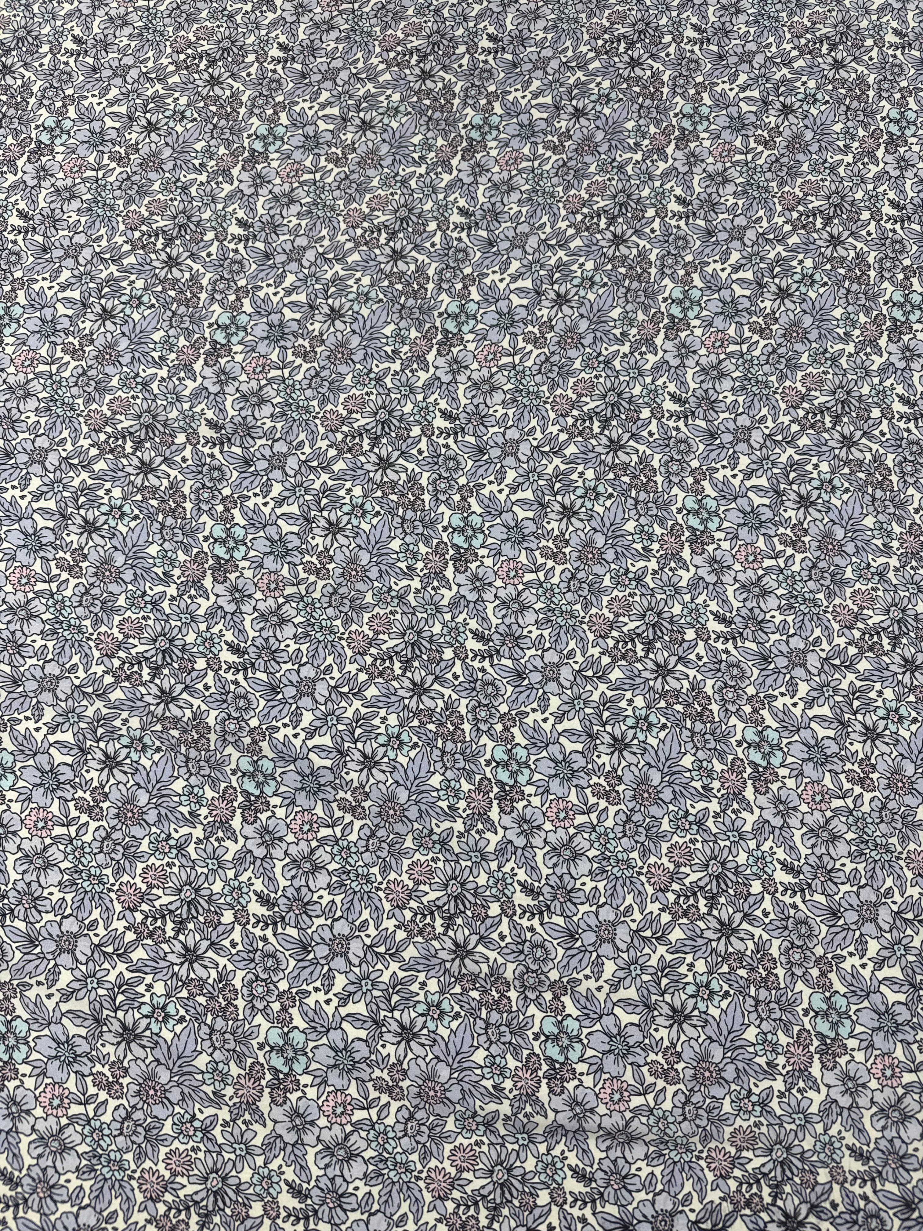 Floral Printed Satin Fabric Lilac Blue Cream Soft Woven Dressmaking 148cm